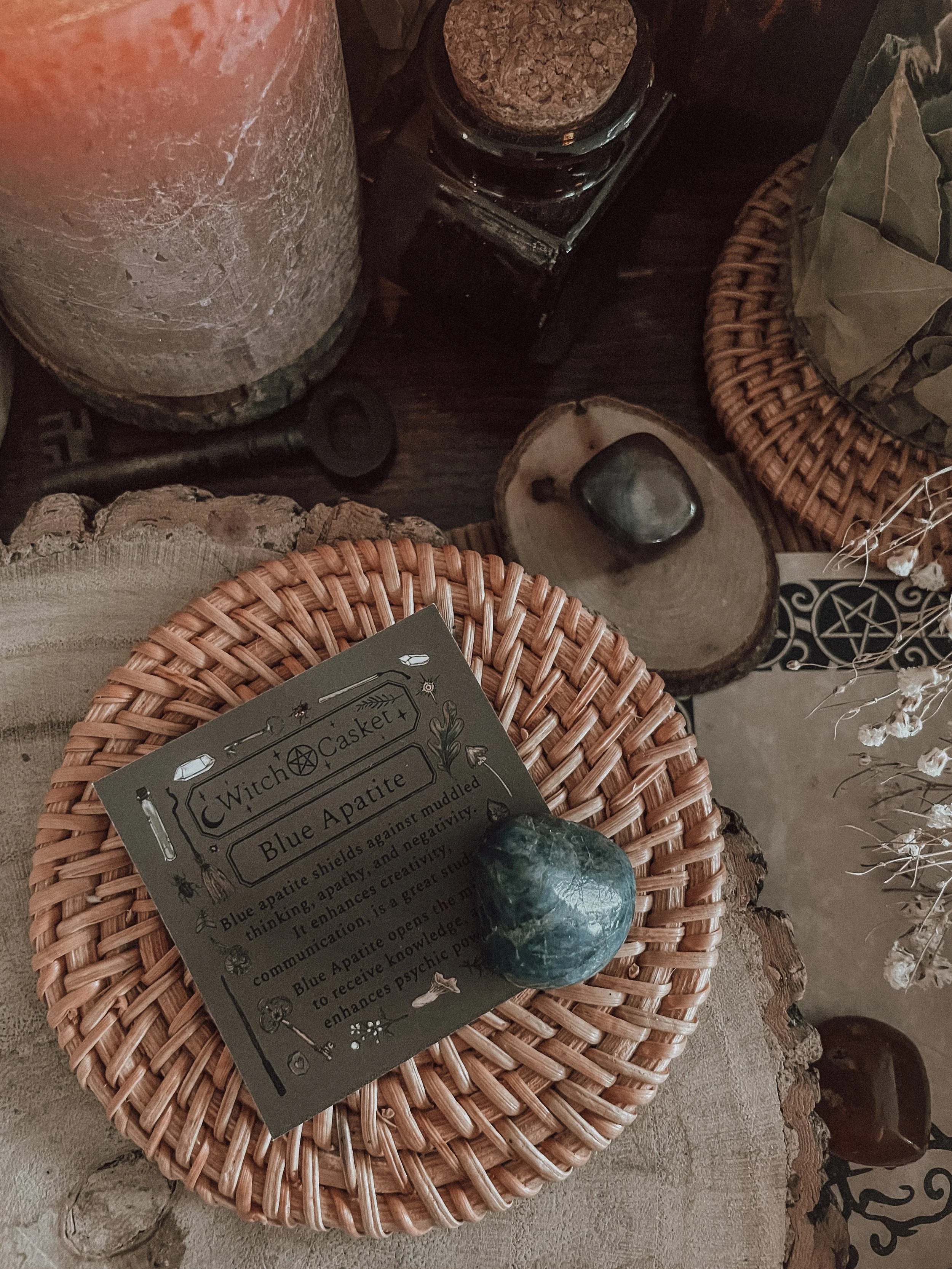 Blue Apatite Tumbled Stone & Info Card