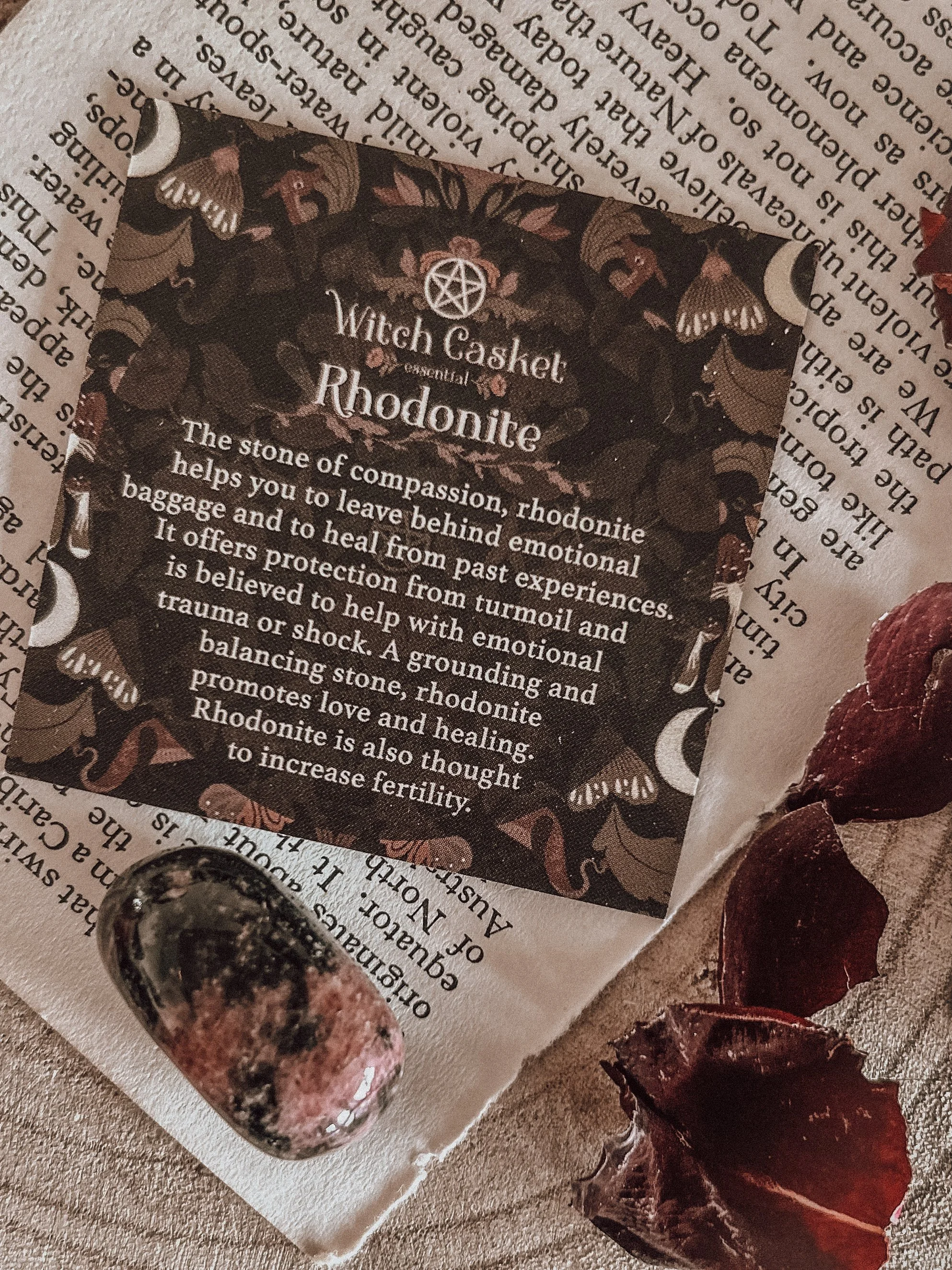 Rhodonite Tumbled Stone & Info Card