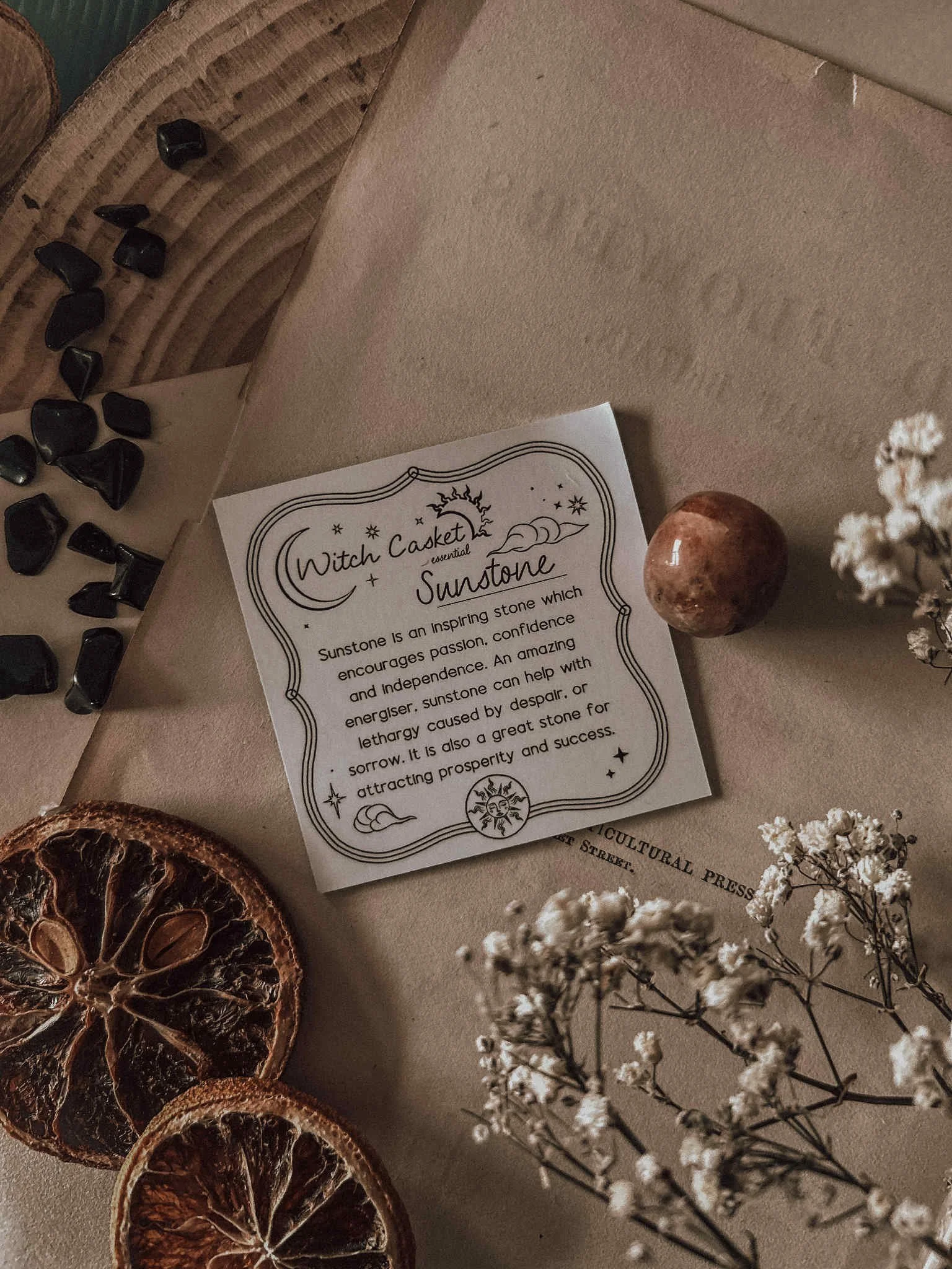 Sunstone & Moonstone Tumbled Stones with Info Card