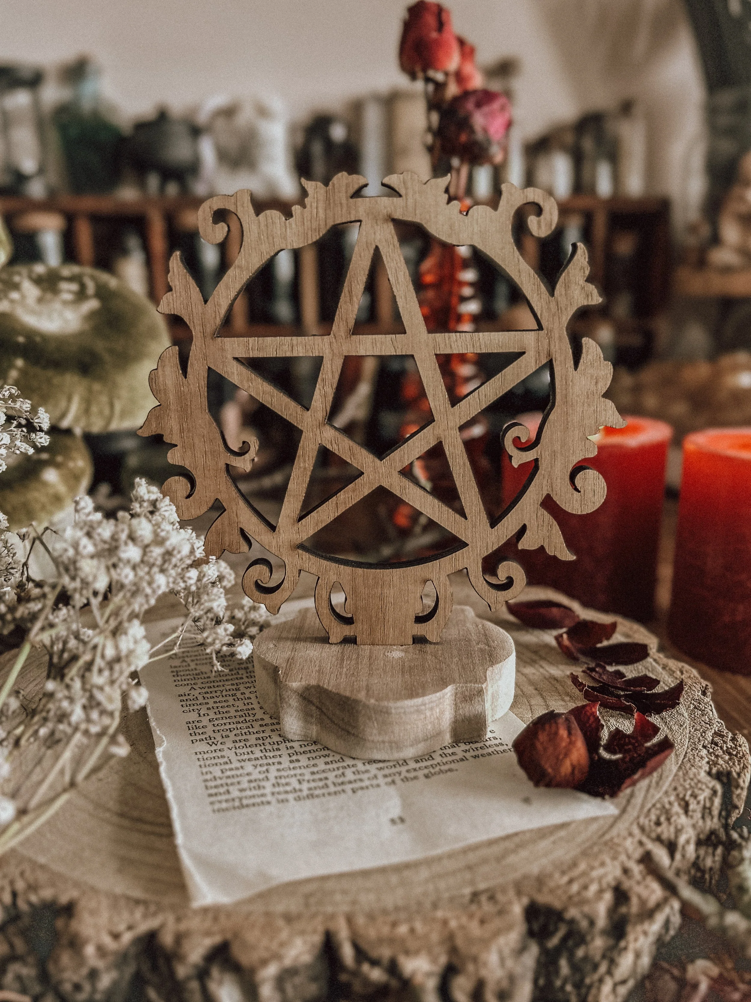 Ornate Wooden Pentacle Stand