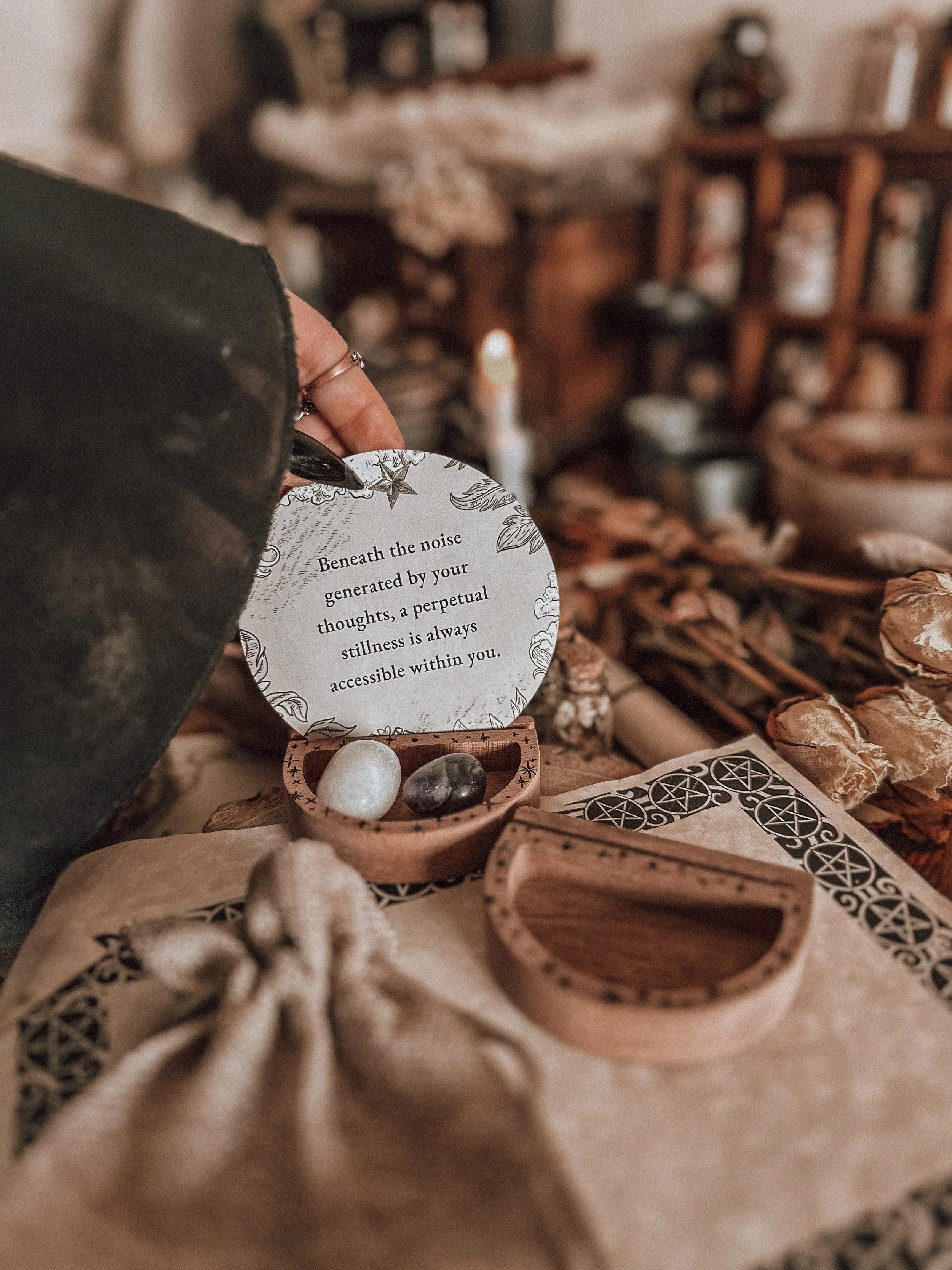 Wooden Card Stand with Crystal Tray