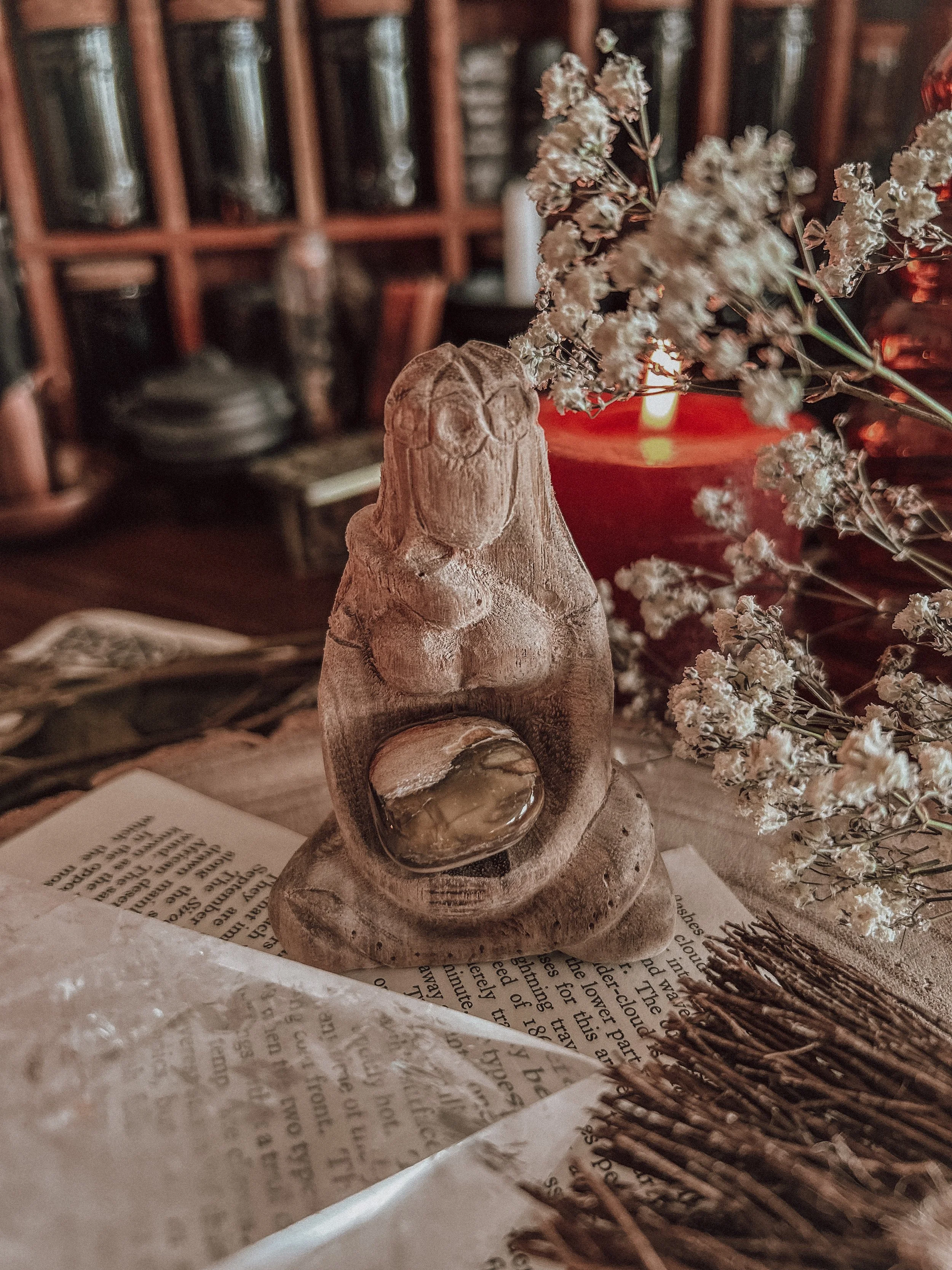 Hand-finished Wooden Goddess Crystal Holder