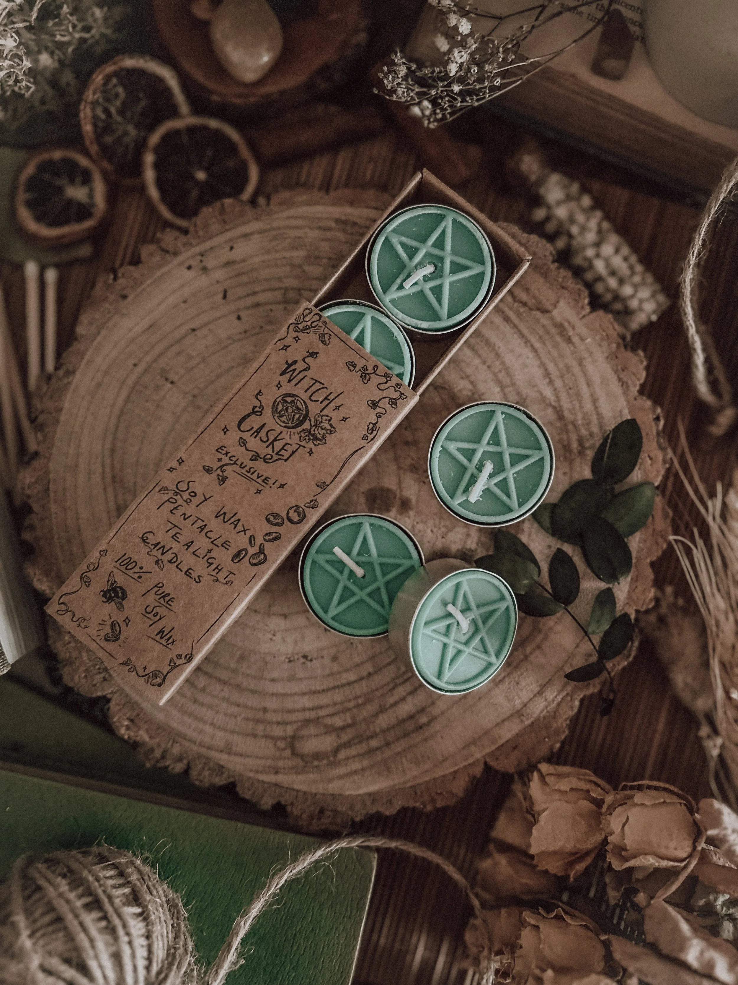 100% Soy Wax Pentacle Tealight Candles - Green