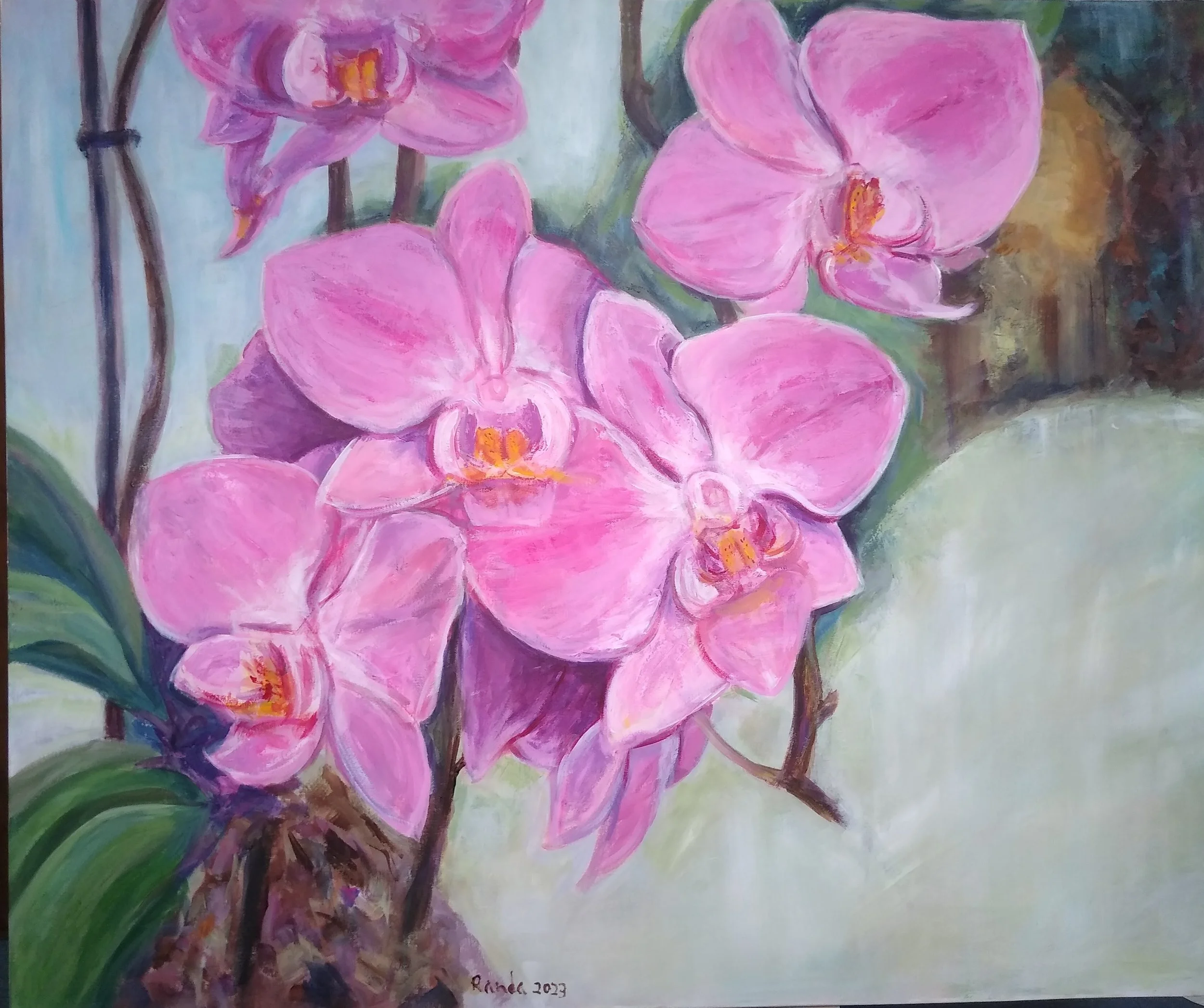 Randa Saab Orchids in bloom,2023 acrylic on canvas 120x100cm.jpg