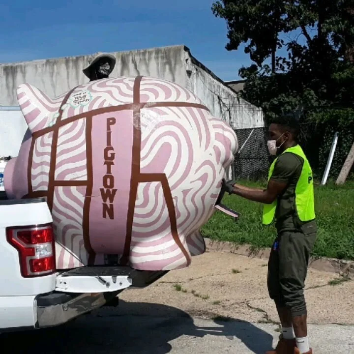 Thanks to Ricky and Jaun who helped to move art, clean up and recycle today! #recycle #clean up #pigtown