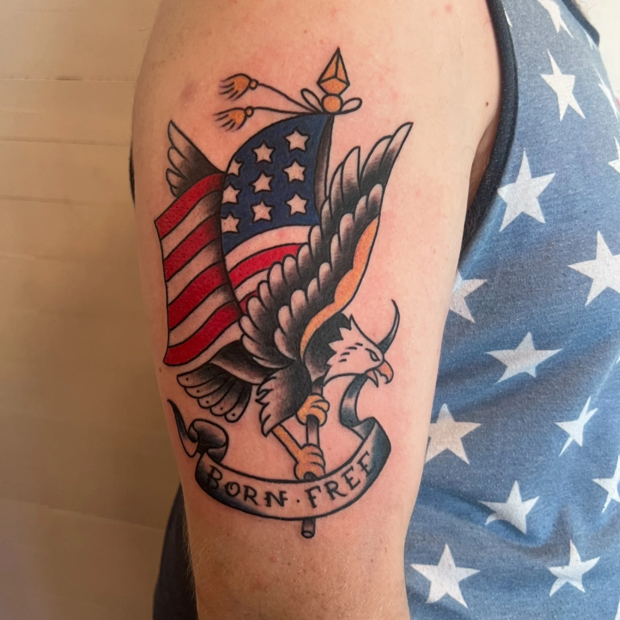 Freedom turkey just in time for thanksgiving! I&rsquo;d love to make some more #americantraditionltattoos in the coming months, if you&rsquo;re interested, text me at (864)328-4555 thanks! 🍻.
.
.
.
.
.
.
.
.
.
.
.
.
.
.
.
.
.
#atlanta #atlantaga atl