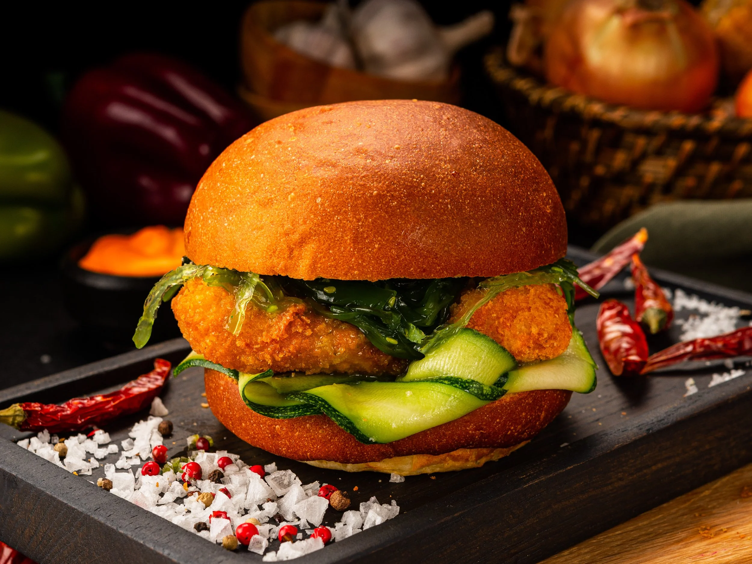 Food Photographer Xenia Rizova – Menu Photoshoot for Restaurant Likes Burger, Moscow – Chicken Burger with Zucchini