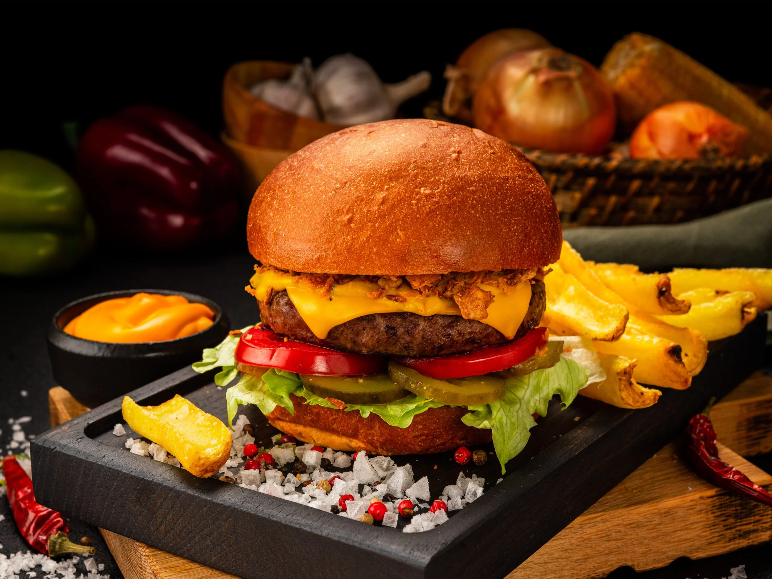 Food Photographer Xenia Rizova – Menu Photoshoot for Restaurant Likes Burger, Moscow – Burger with French Fries