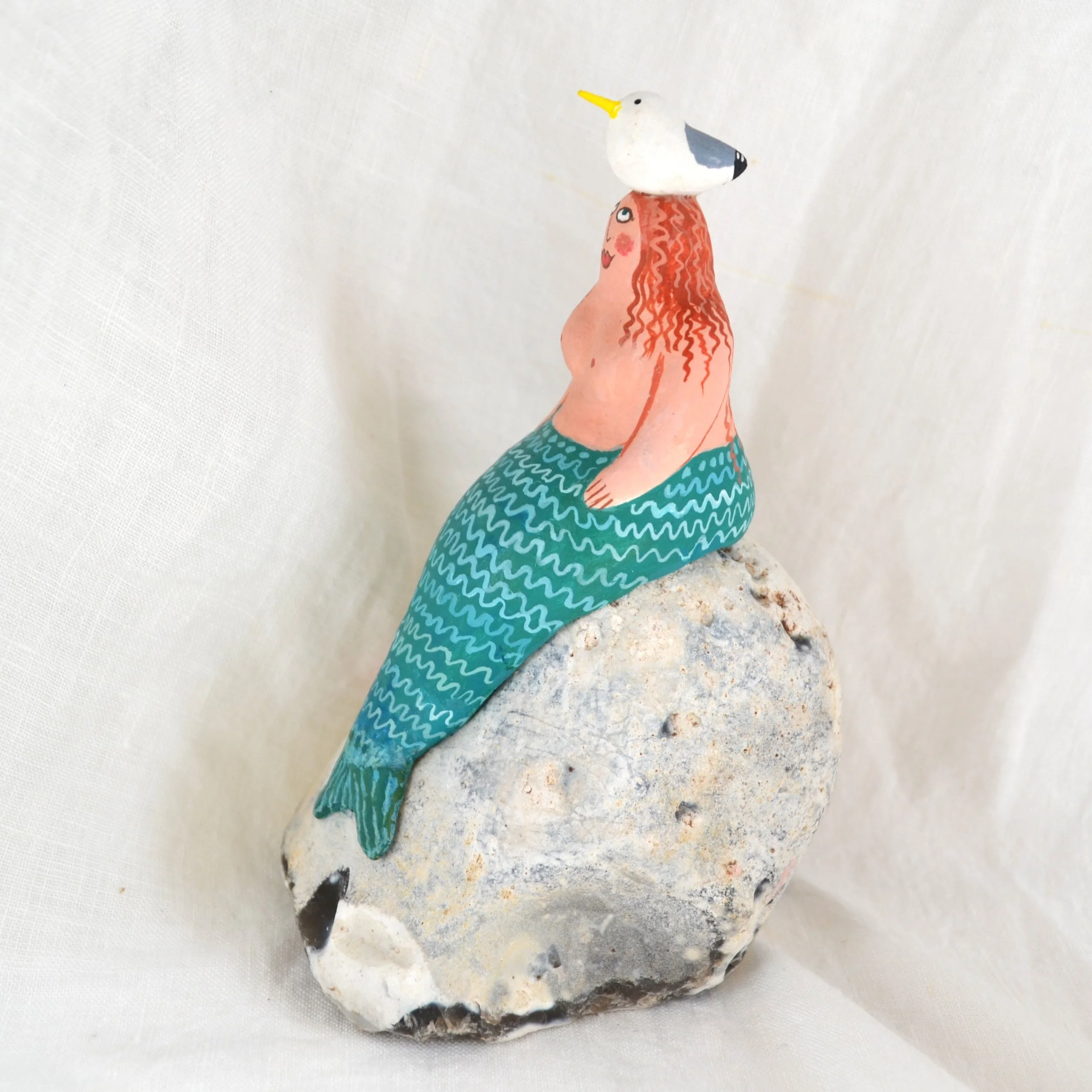 mermaid on rock with seagull 1 .JPG