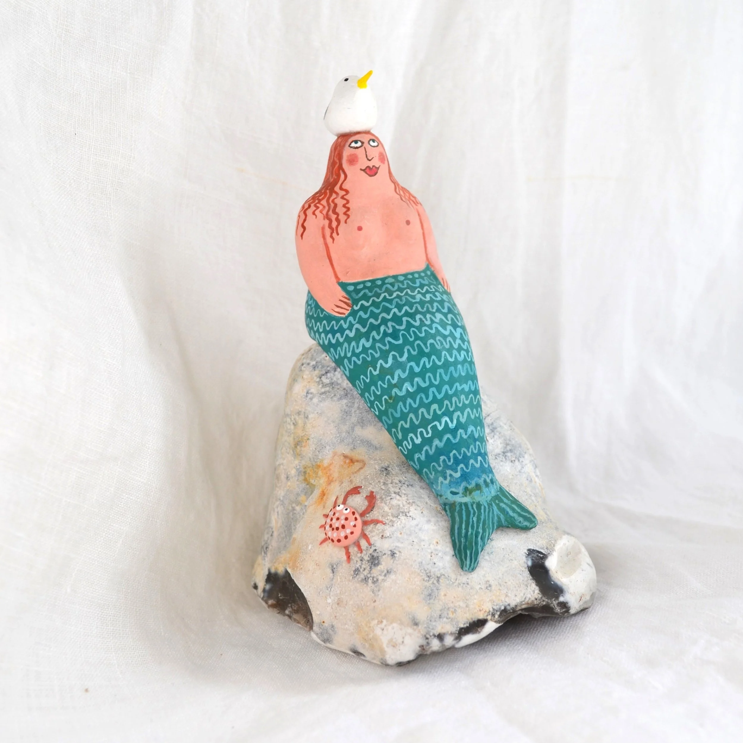 mermaid on rock with seagull 2.JPG