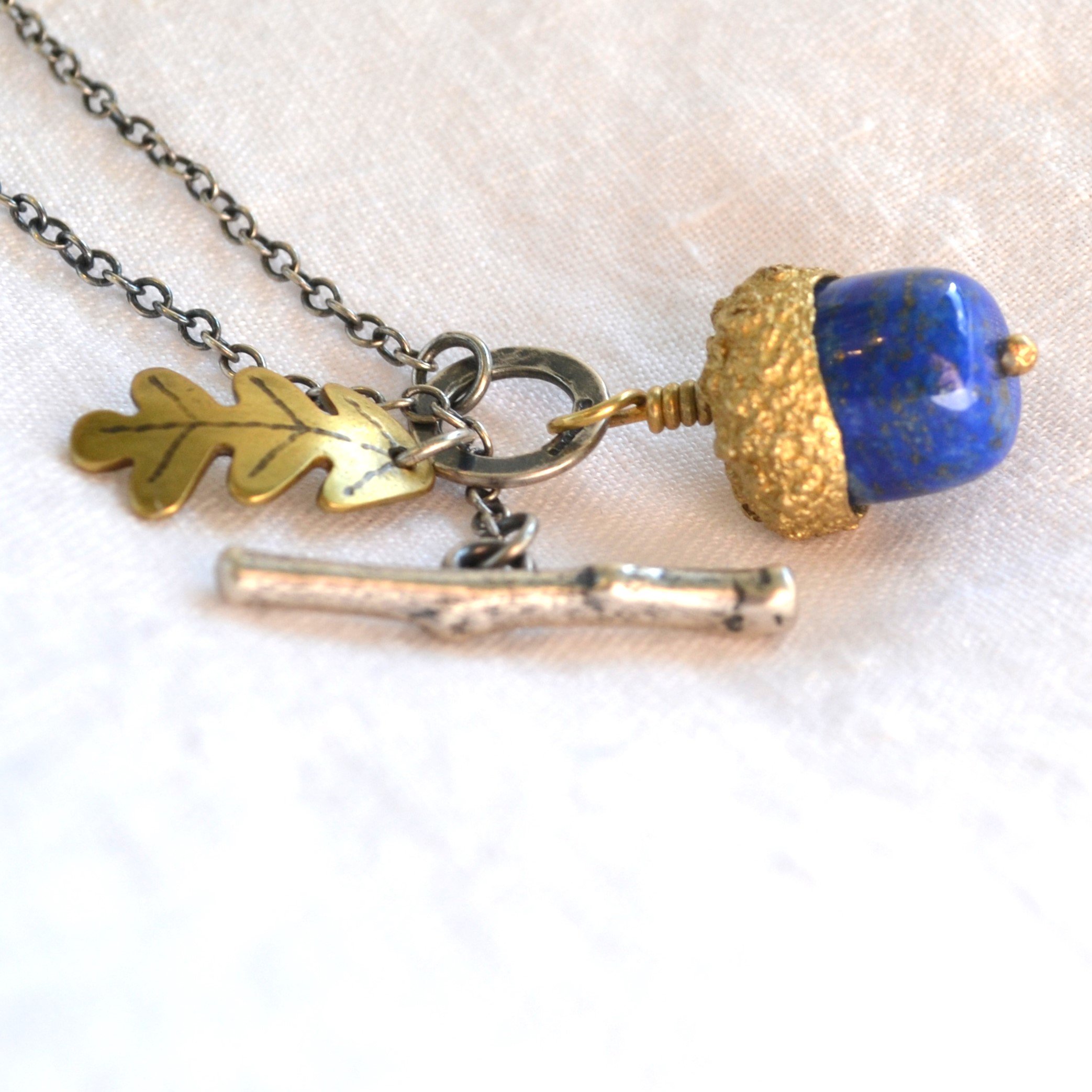 Lapis acorn on chain