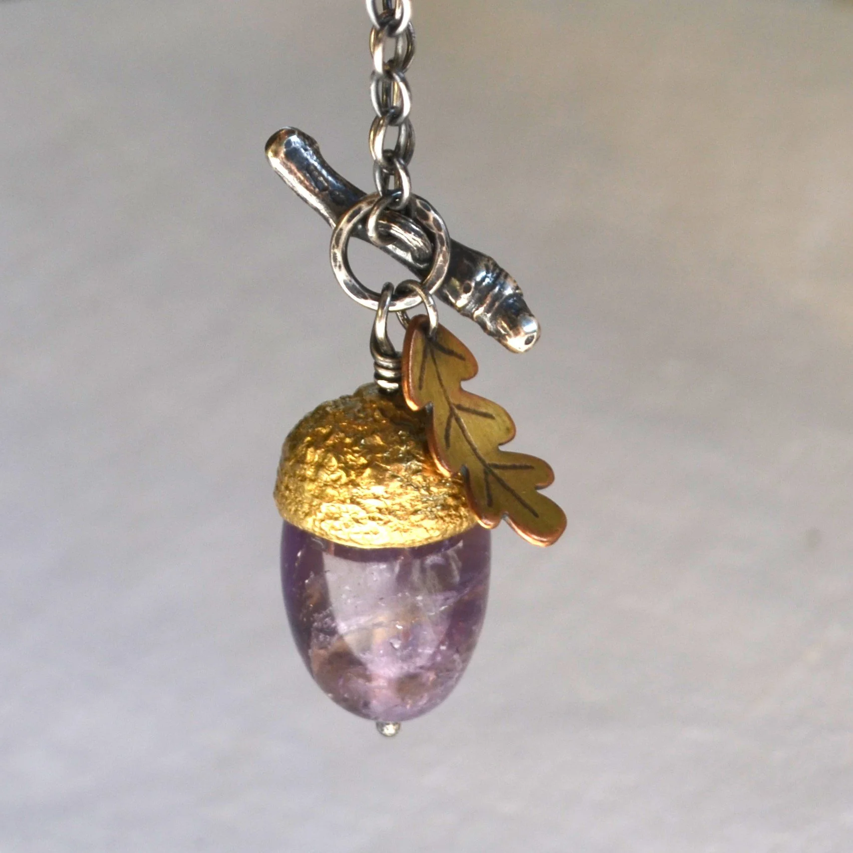 Amethyst acorn on long chain