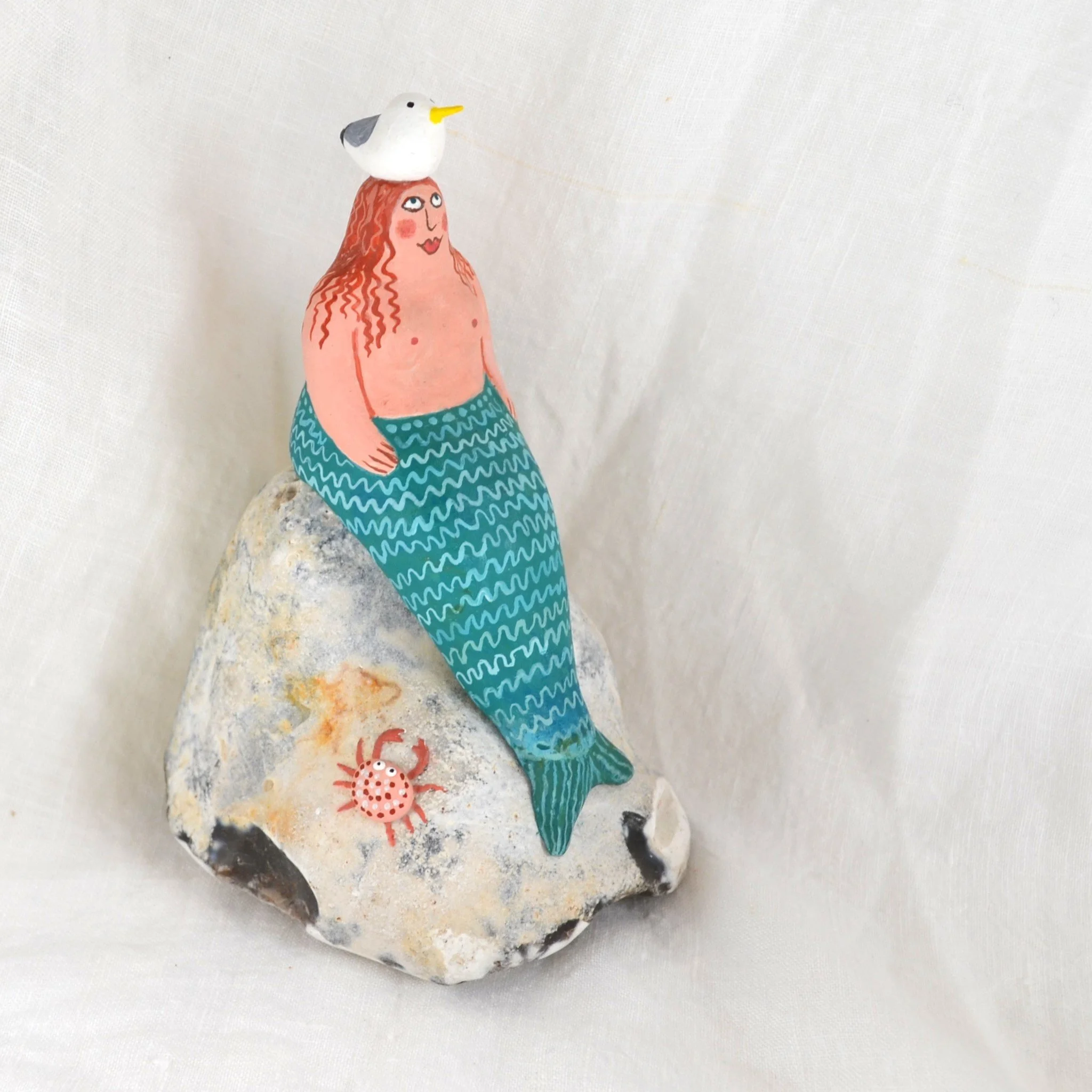 mermaid on rock with seagull 4.JPG