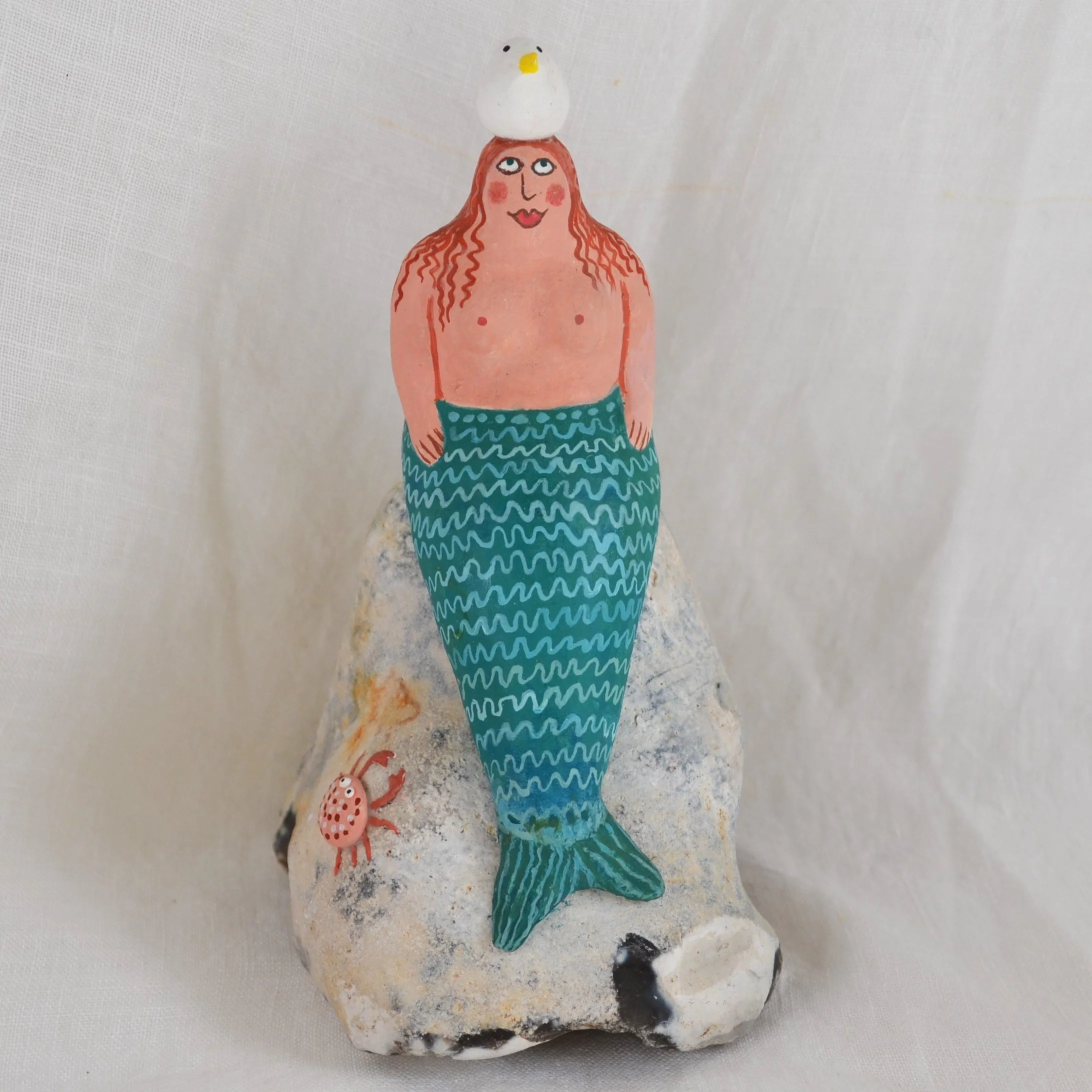 mermaid on rock with seagull 3.JPG