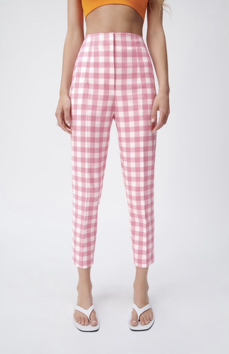 High Waisted Gingham Trousers