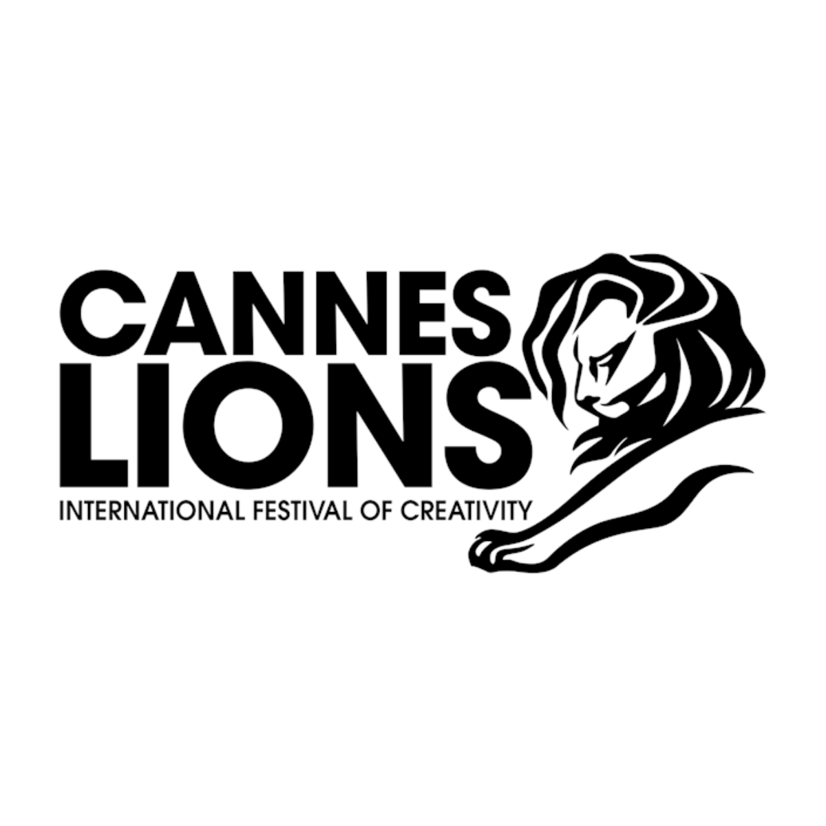 Black and white logo for Cannes Lions International Festival of Creativity featuring a stylized lion's head and the text "Cannes Lions International Festival of Creativity."
