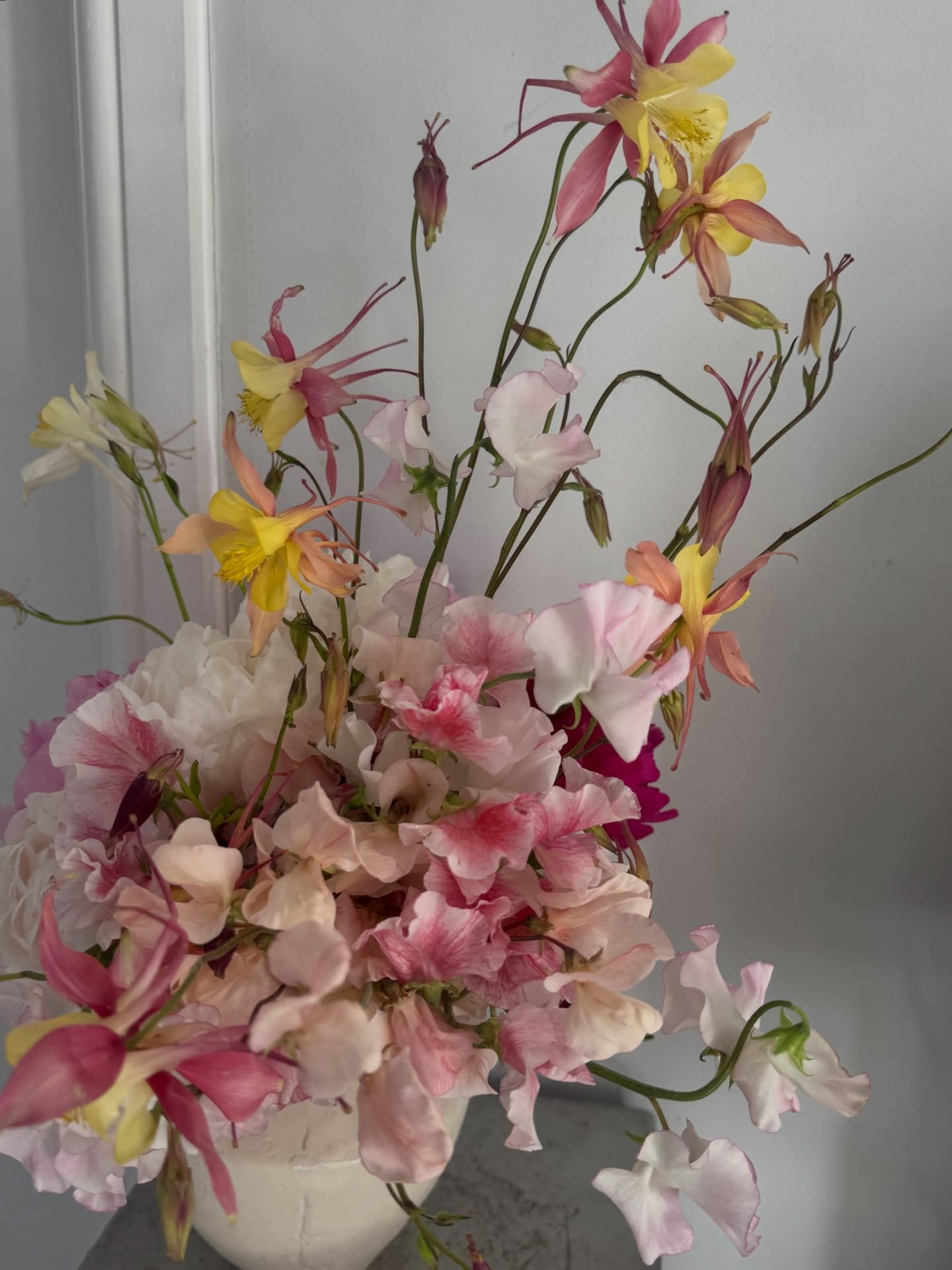 The leftover flower gods have been good to me lately 
winning my heart is this arrangement at home 

I made it late in the evening and woke up in a hurry to see her in the morning light