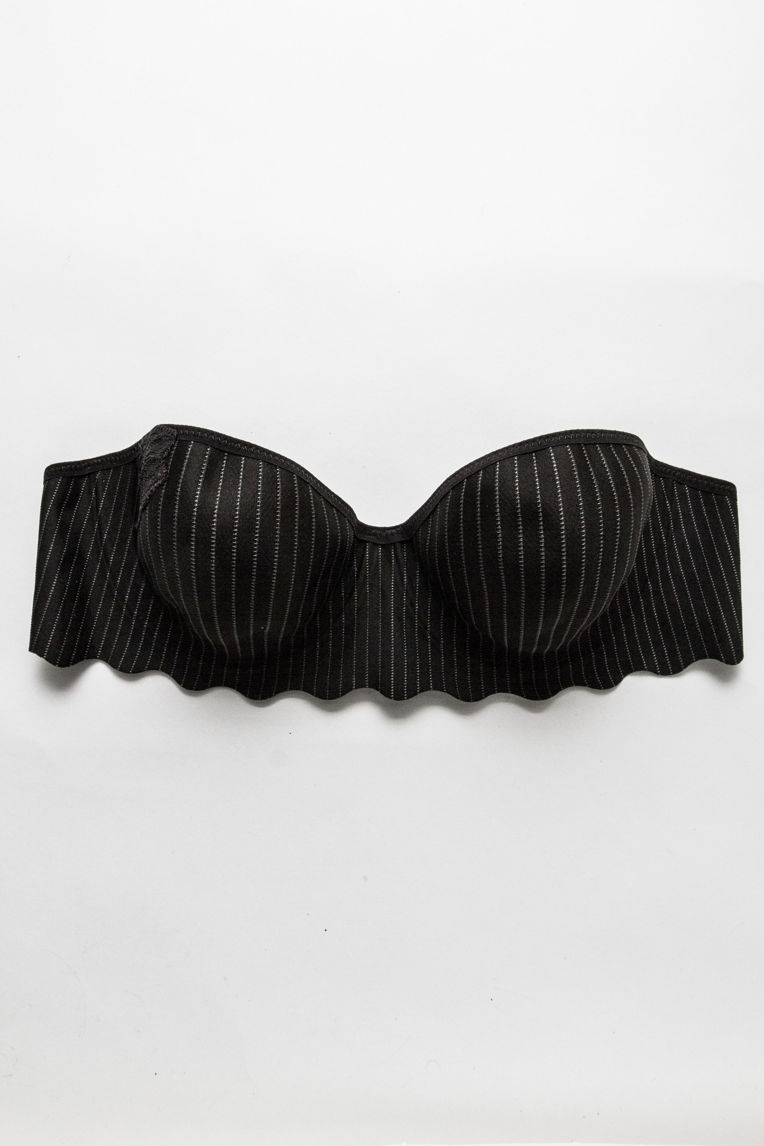 Black and white striped strapless bra