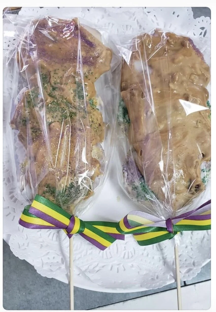 Mardi Gras Praline King Cake on a Stick — Katie's Creamy Pralines