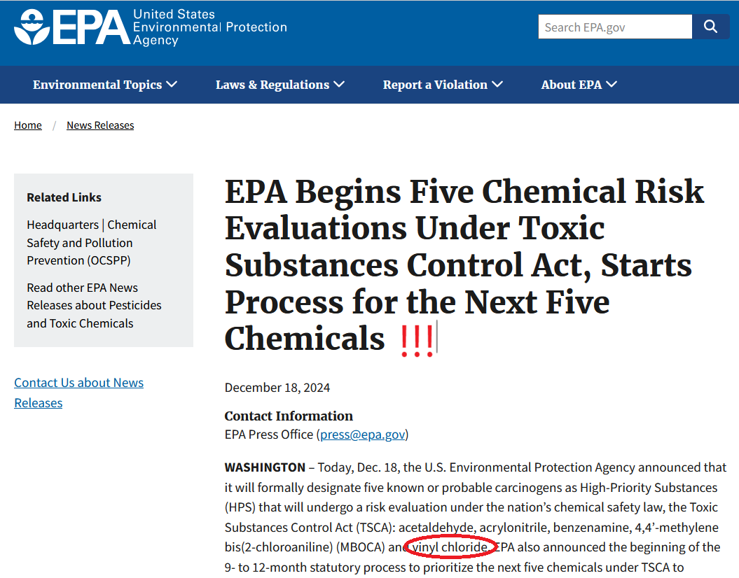 EPA Issues a High Priority Designation for Vinyl Chloride