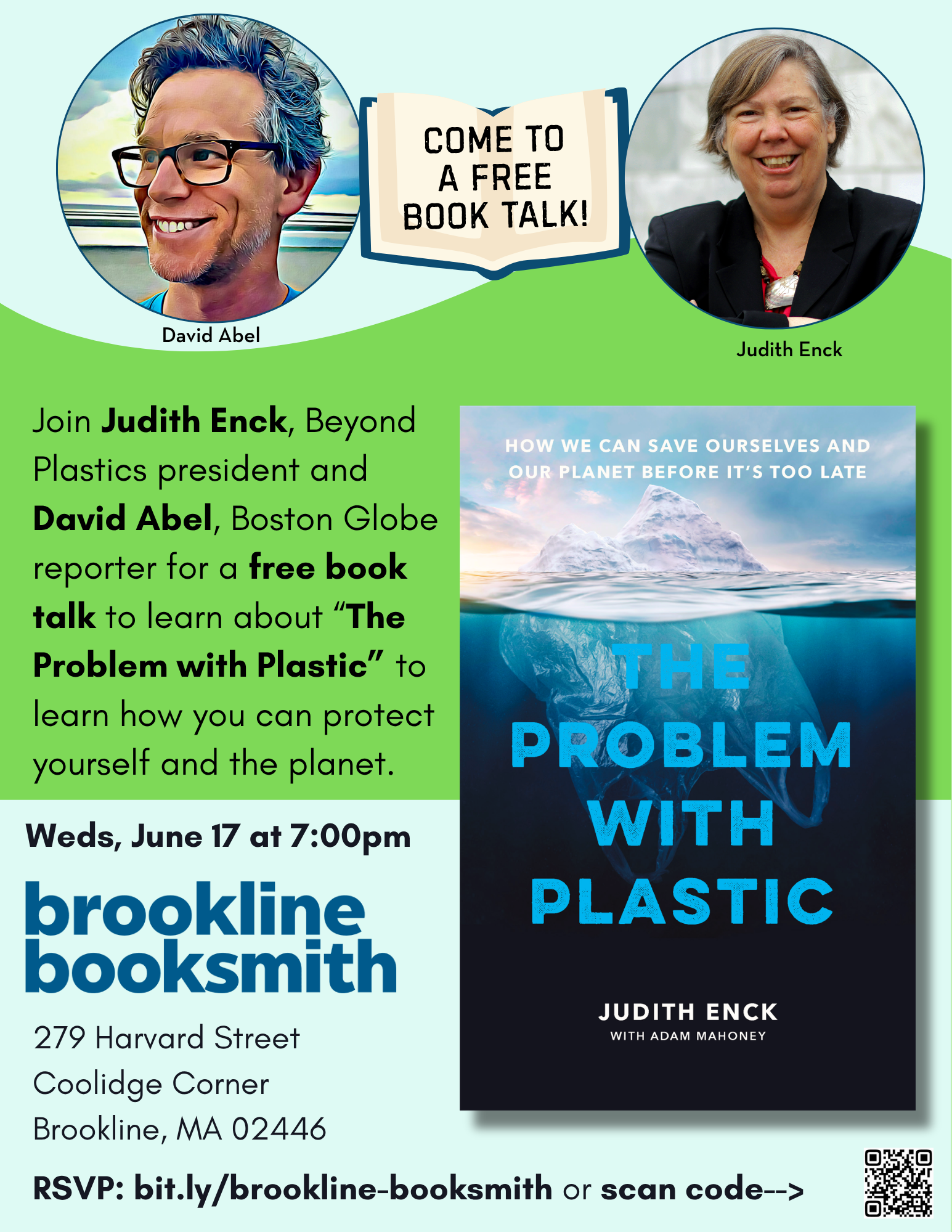 Weds, 6/17/26 at 7:00 PM | Talk with Judith Enck and David Abel at the Brookline Booksmith in Brookline, MA