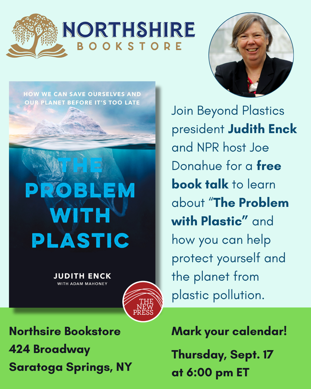 Talk with Judith Enck &amp; Joe Donahue at Northshire Books in Saratoga Springs, NY
