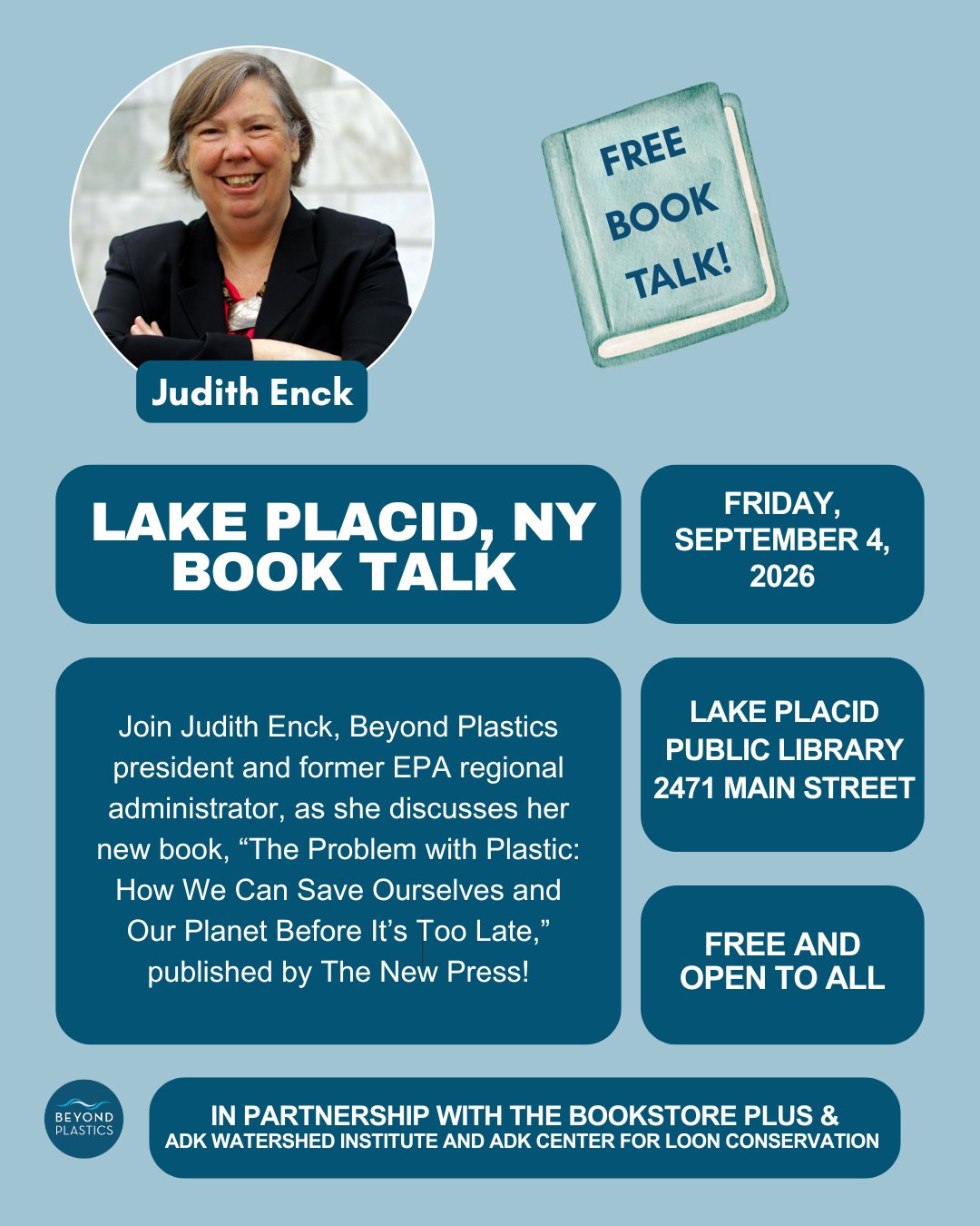 Talk Plastic Pollution with Judith Enck at Lake Placid Public Library