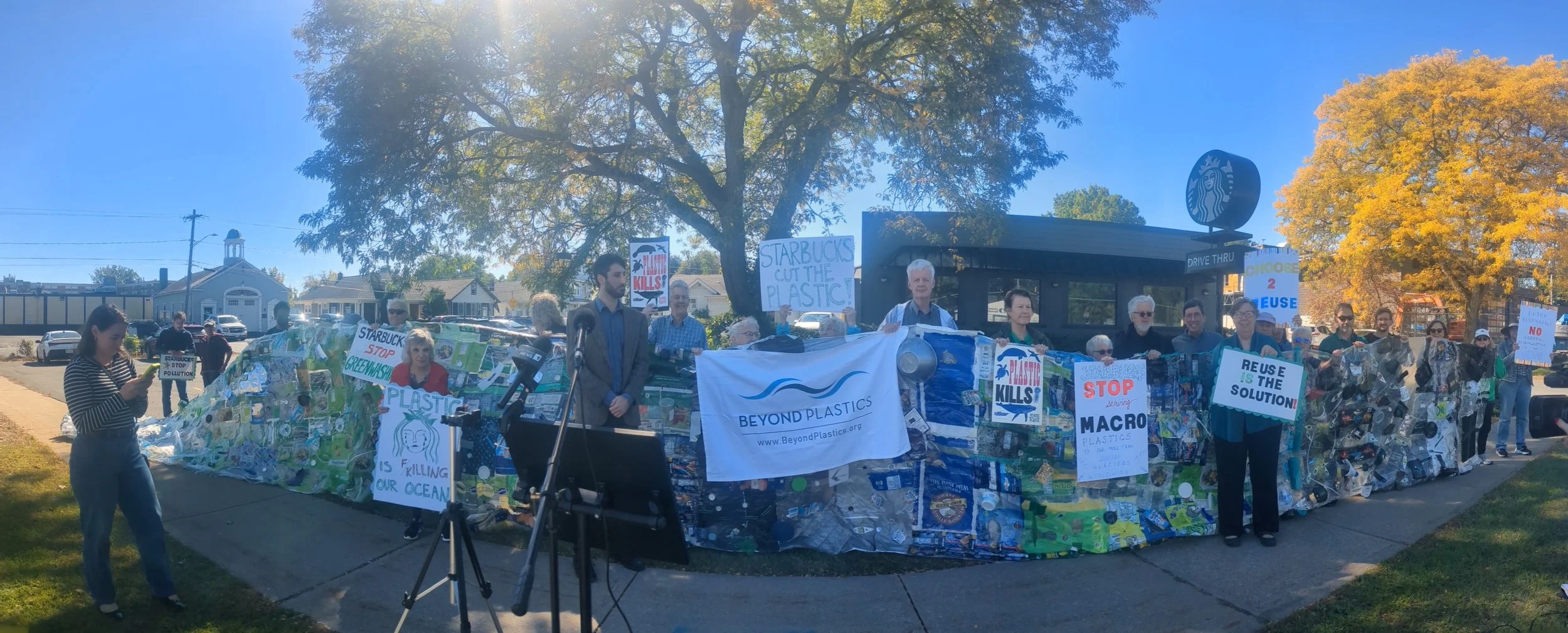 Demonstrations at 22 Starbucks stores across 11 states call on coffee giant to stop lying about plastics recyling