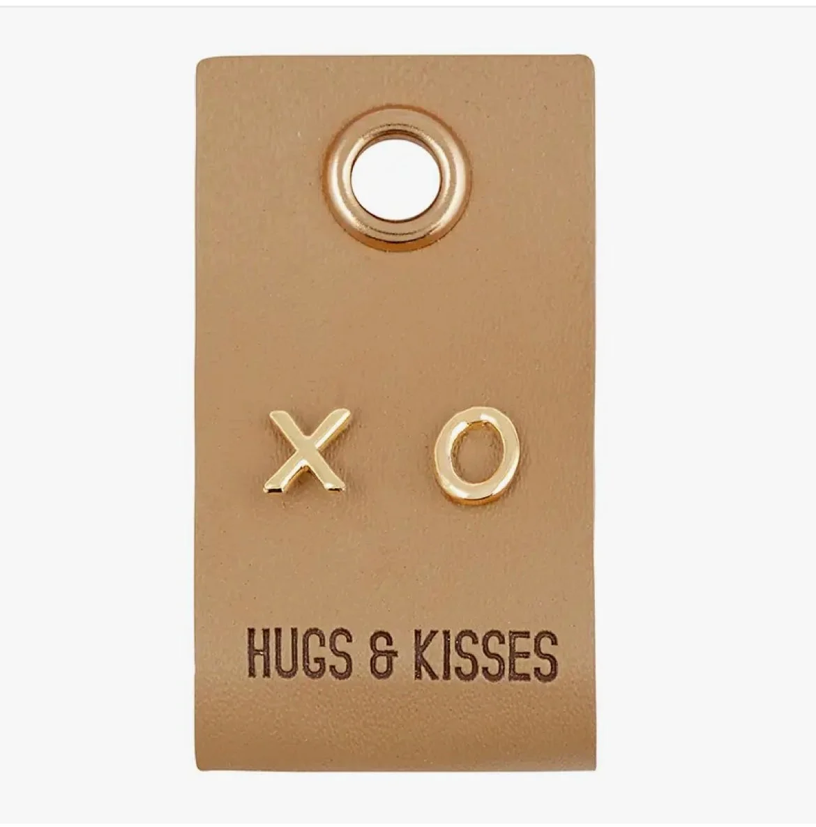 Leather Tag with Gold Earrings