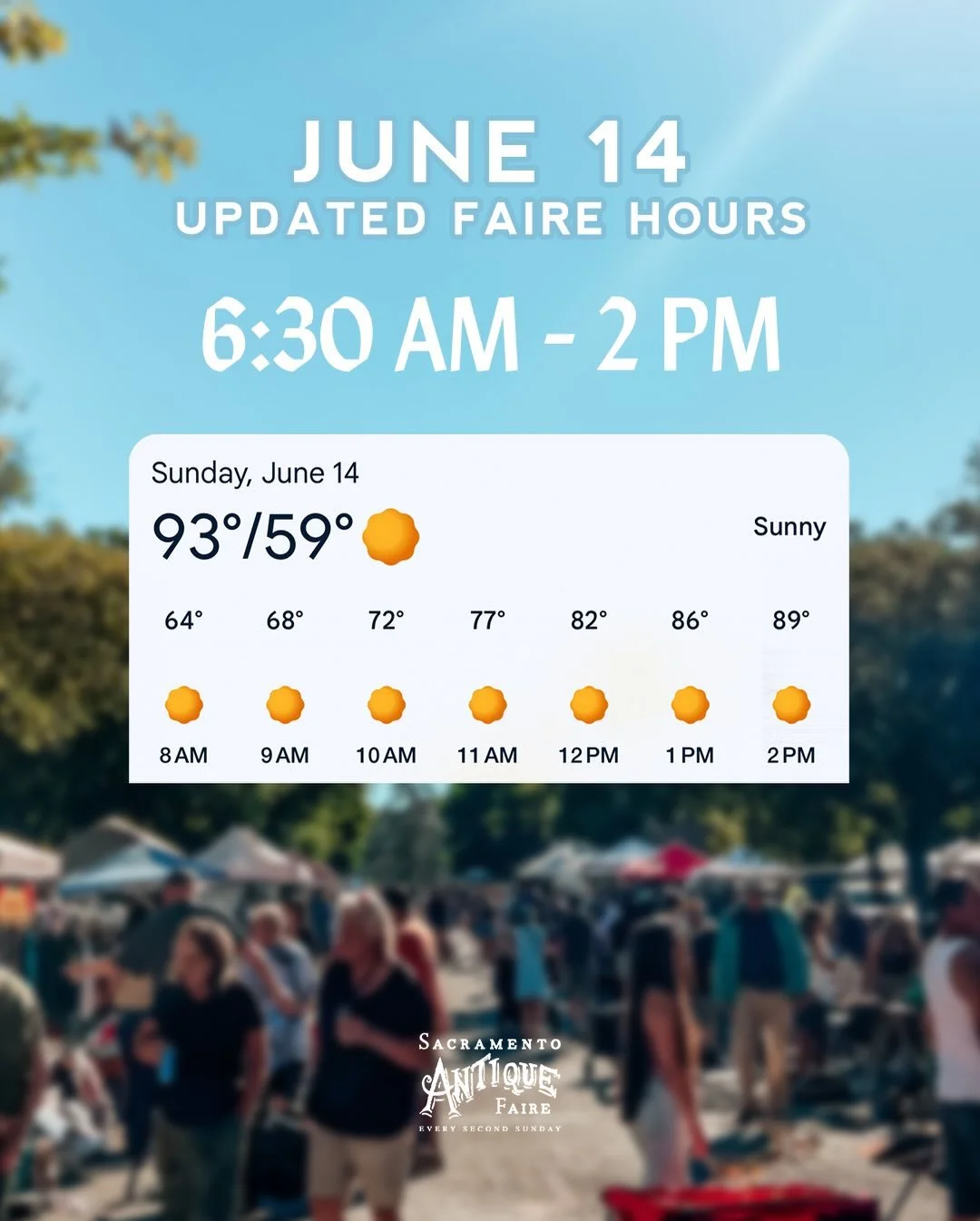 Summer has arrived ☀️ We&rsquo;re closing 1 hour early this Sunday (2pm). Shop early to beat the heat! 🛍️