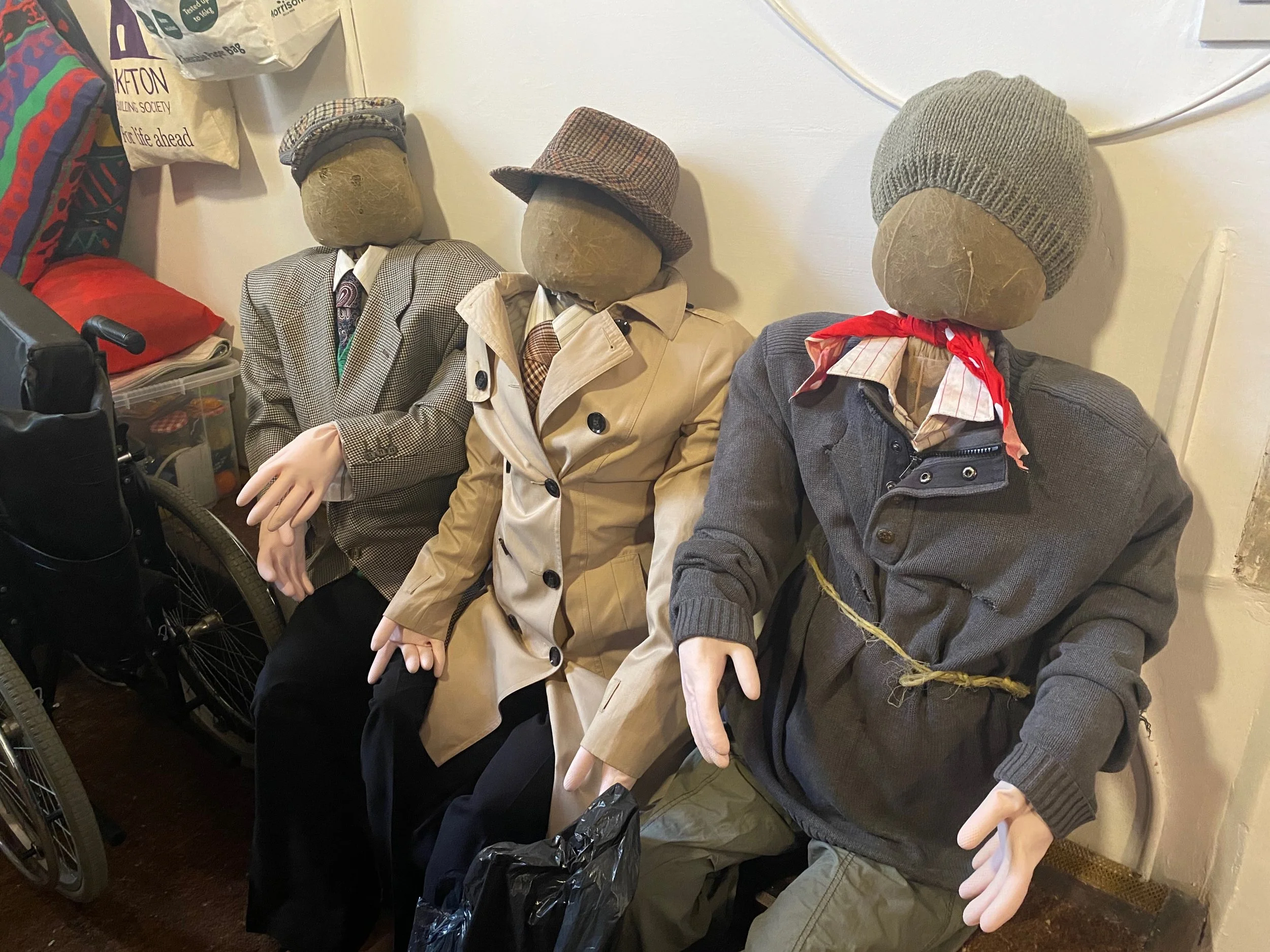 Three scarecrows at Kettlewell scarecrow festival