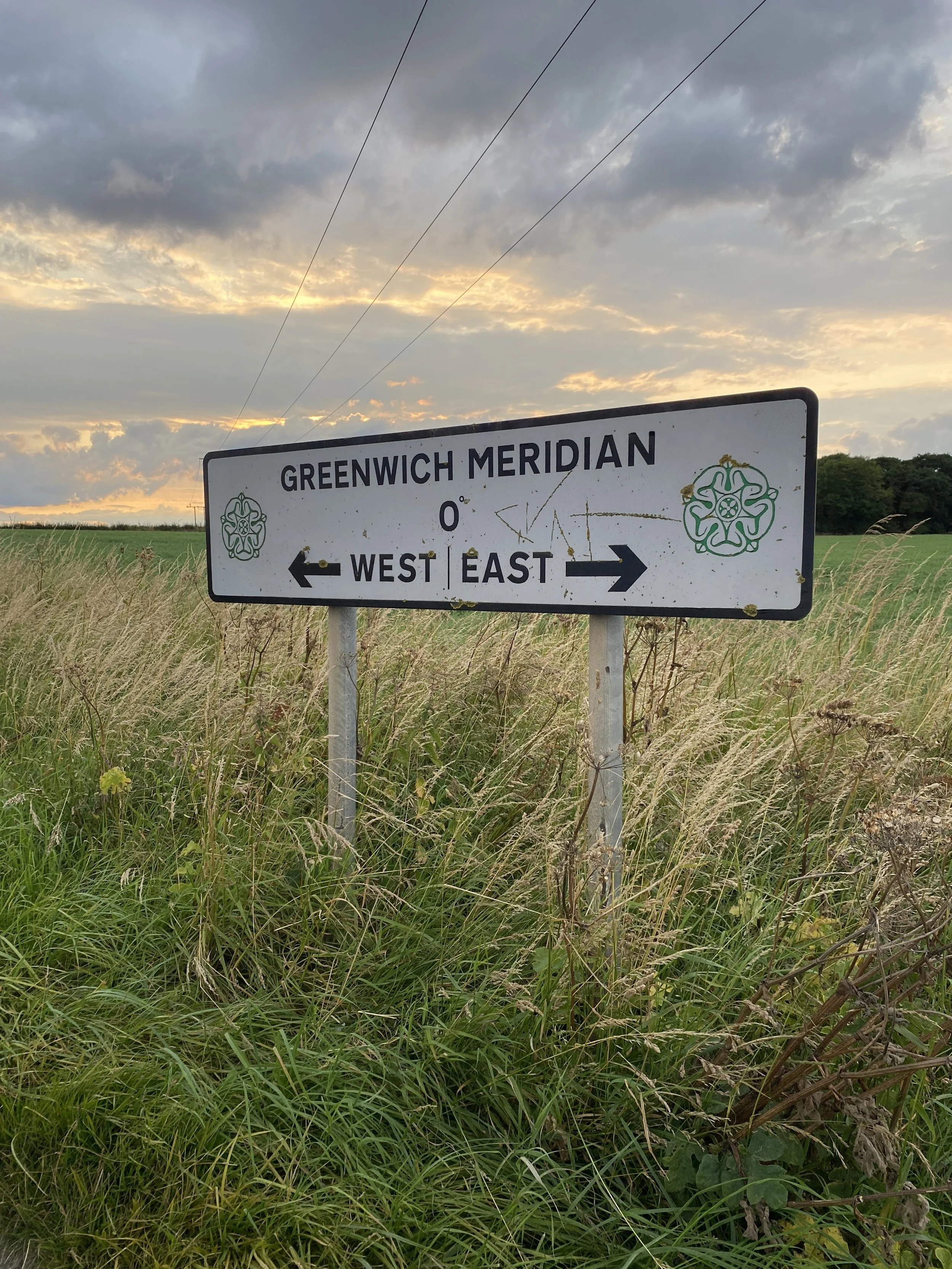 Greenwich Meridian Line sign in Yorkshire