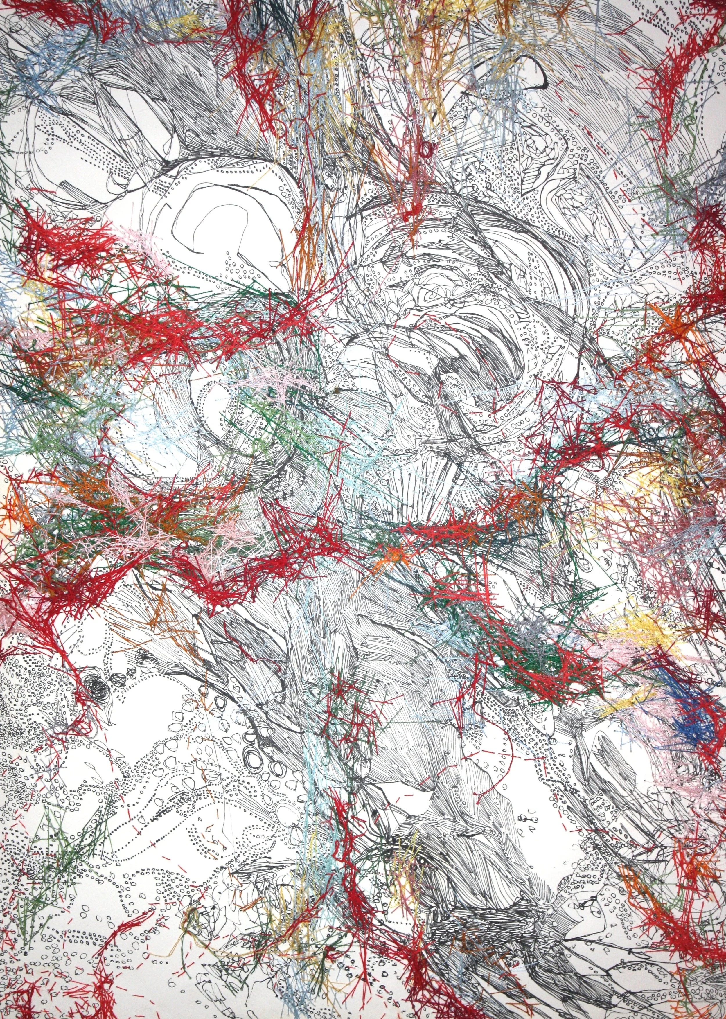 Abstract Sewn Drawing on Heavy Watercolor Paper