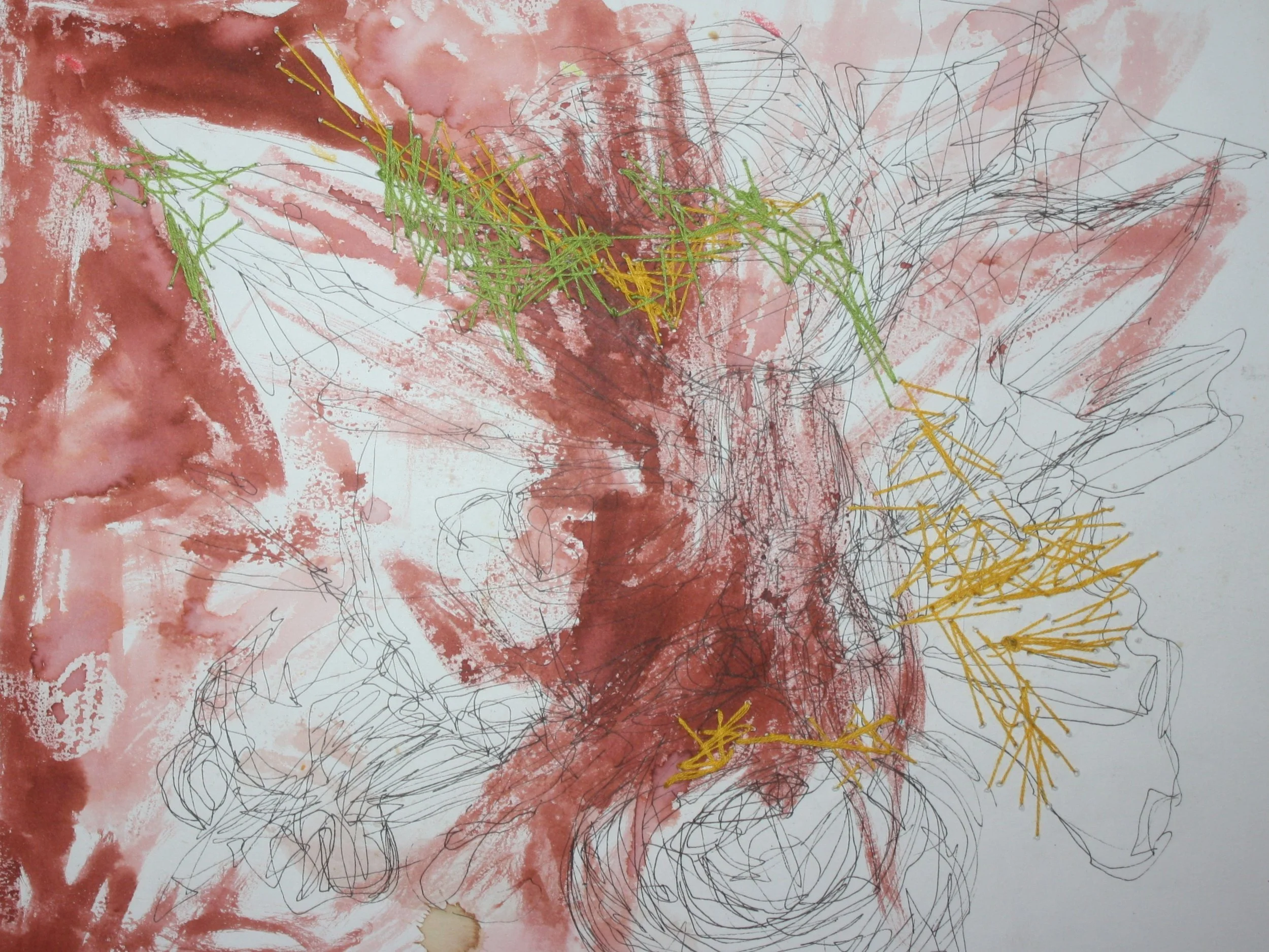 Sepia ink Abstract Drawing with thread