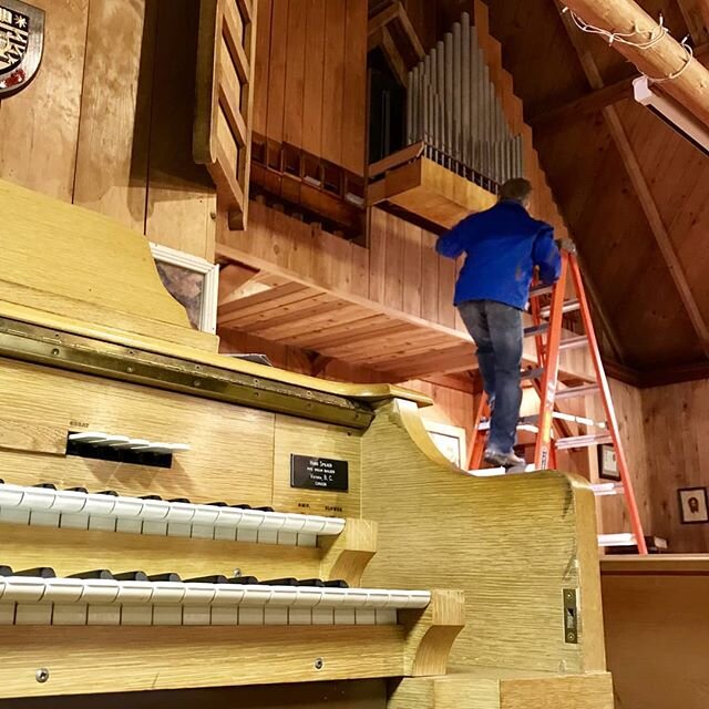 Doing some repairs to a pipe organ in the chapel at Queen Margarets school in Duncan. Visit our website for details about our services! #thompsonorgansales #organ