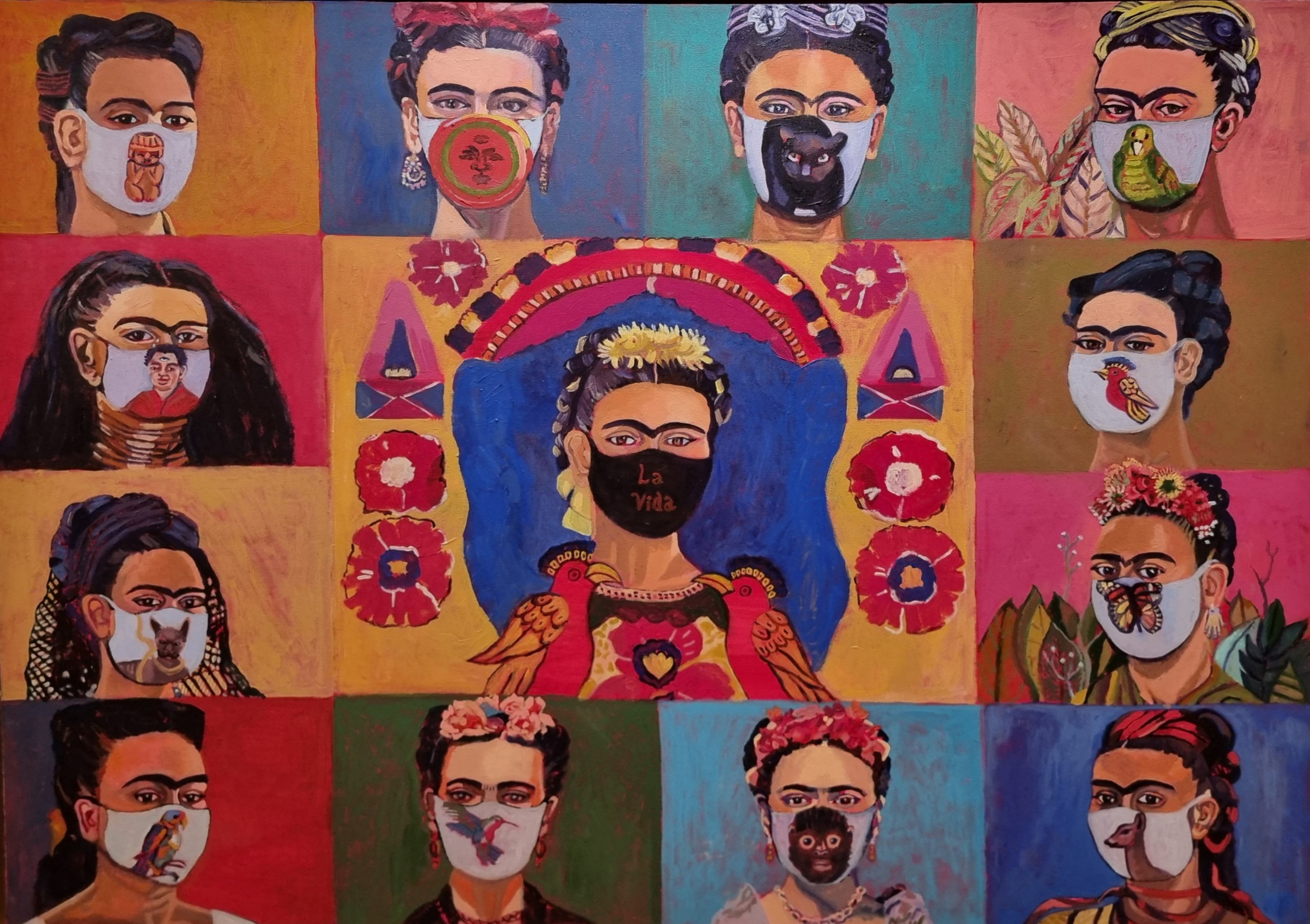 ZOOM CALL WITH FRIDA
Oil & Acrylic Paint, Pencil & Markers
40" x 30" Canvas; Maple Frame
$3,000