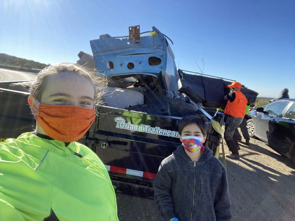 Two kids from Woodside lead cleanup on Skyline Boulevard - San Mateo, California