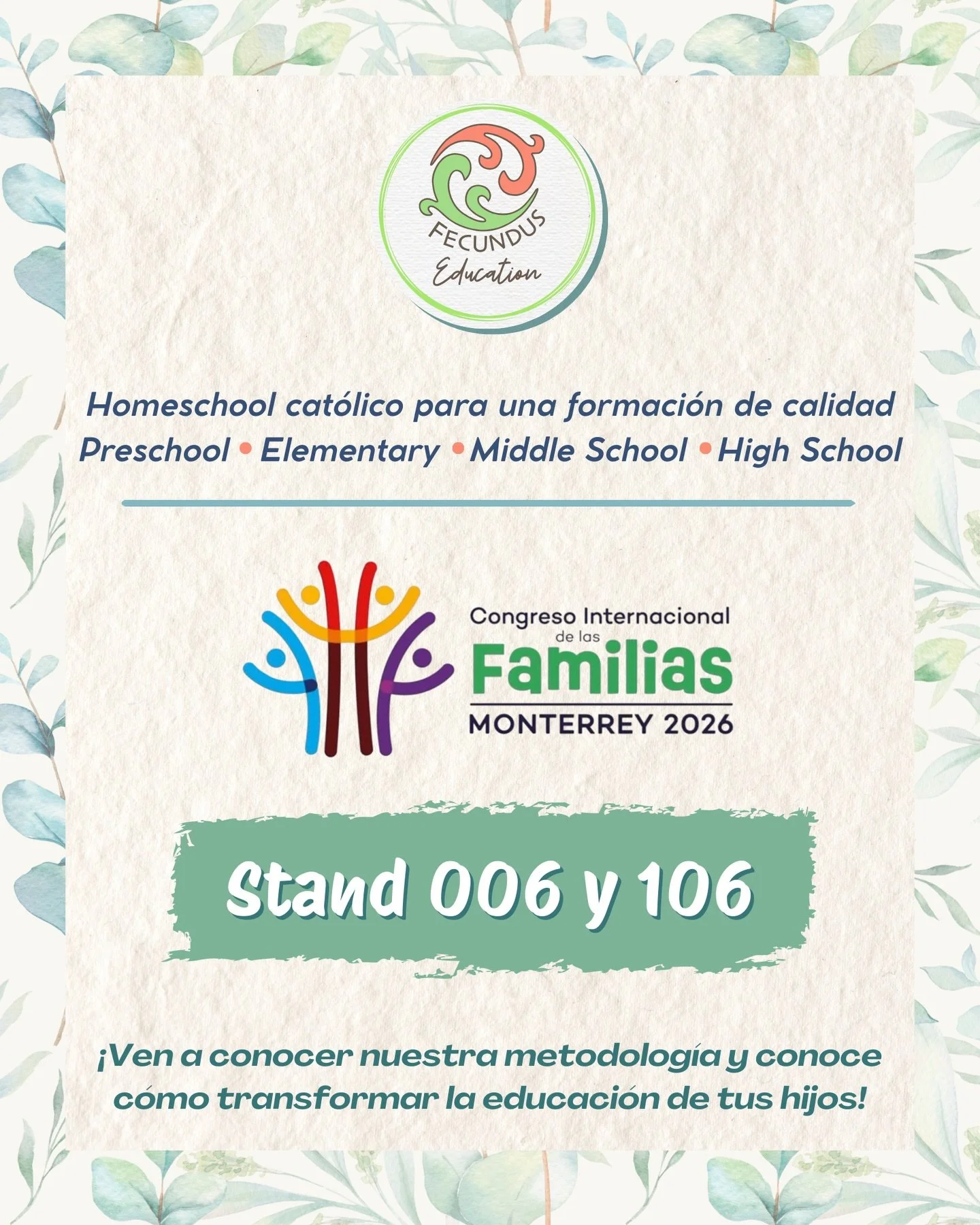 &iquest;Est&aacute;s buscando una educaci&oacute;n personalizada, cat&oacute;lica y centrada en la familia?
Ven a conocernos al CIFAM, estaremos en los stands 006 y 106.

Podr&aacute;s resolver todas tus dudas sobre #homeschool, conocer nuestro proce