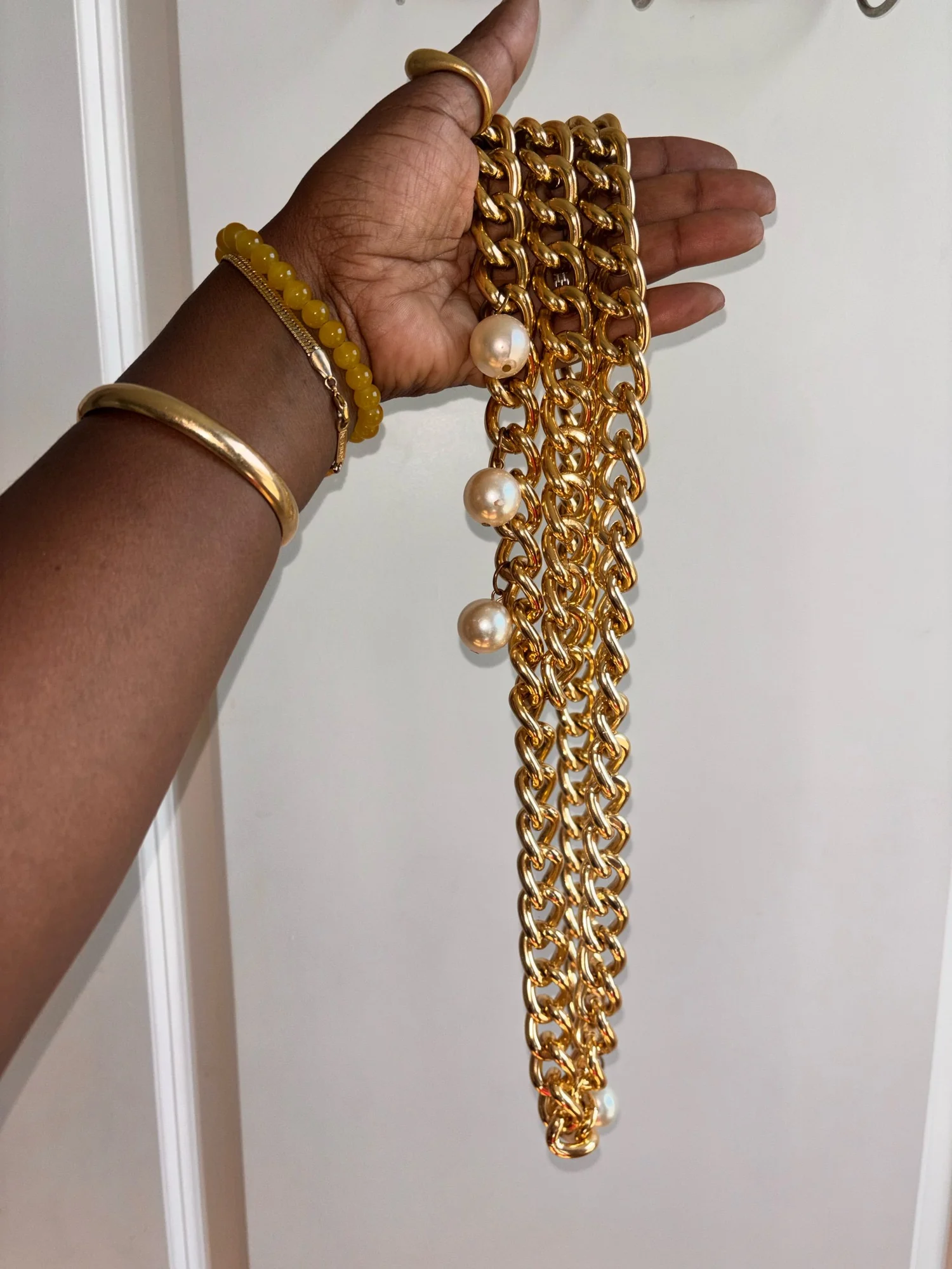 Vintage 80s Faux Pearl Cluster Net Belt Gold Tone Chain womens statement belt Vintage CHANEL Paris 1980 main image 2