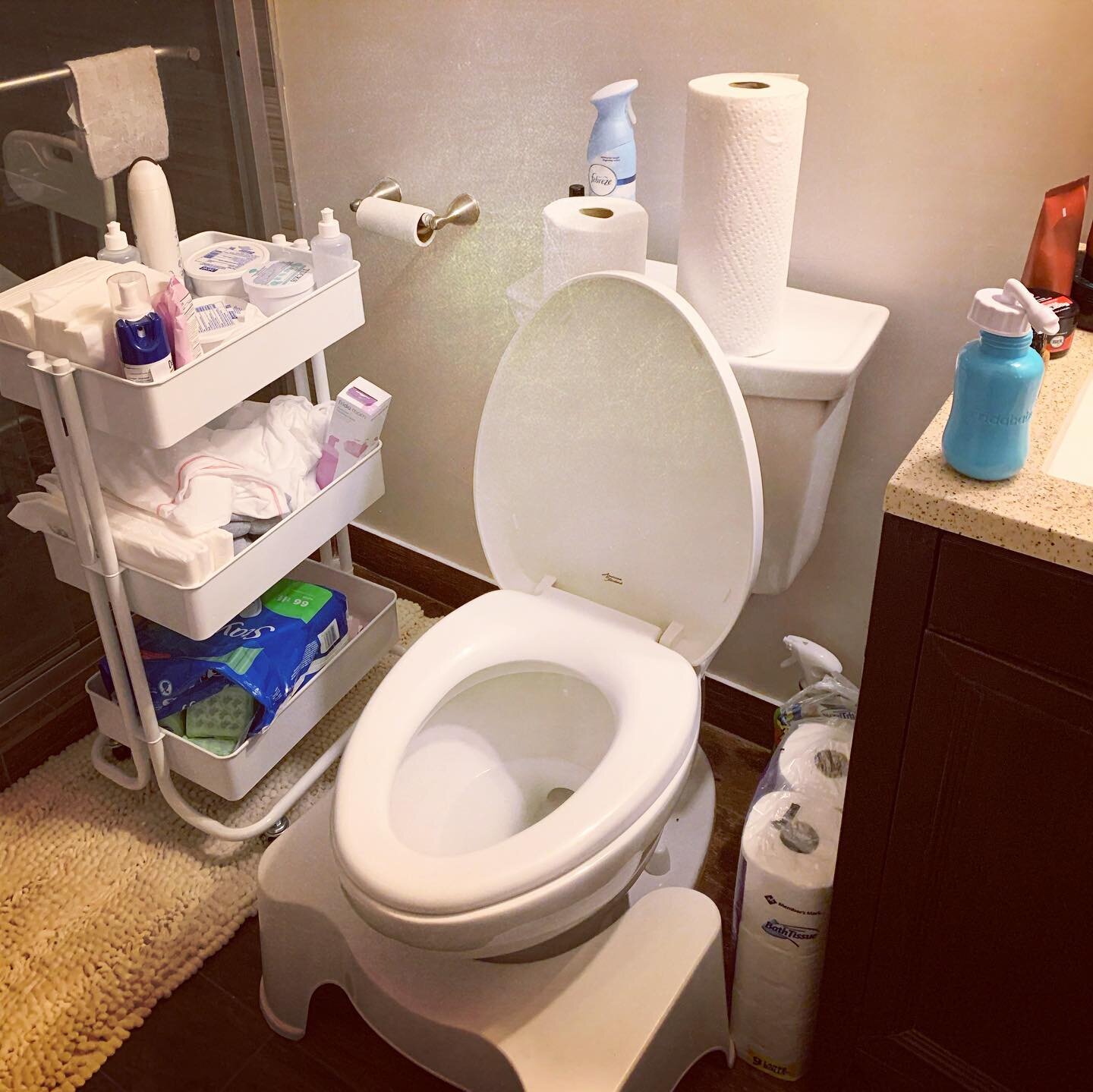 I was so impressed with this postpartum set up, I wanted to show you all! This three tiered cart was originally a pumping cart but was turned into a postpartum cart in the mean time. I love how everything is organized!

What was your favorite postpar