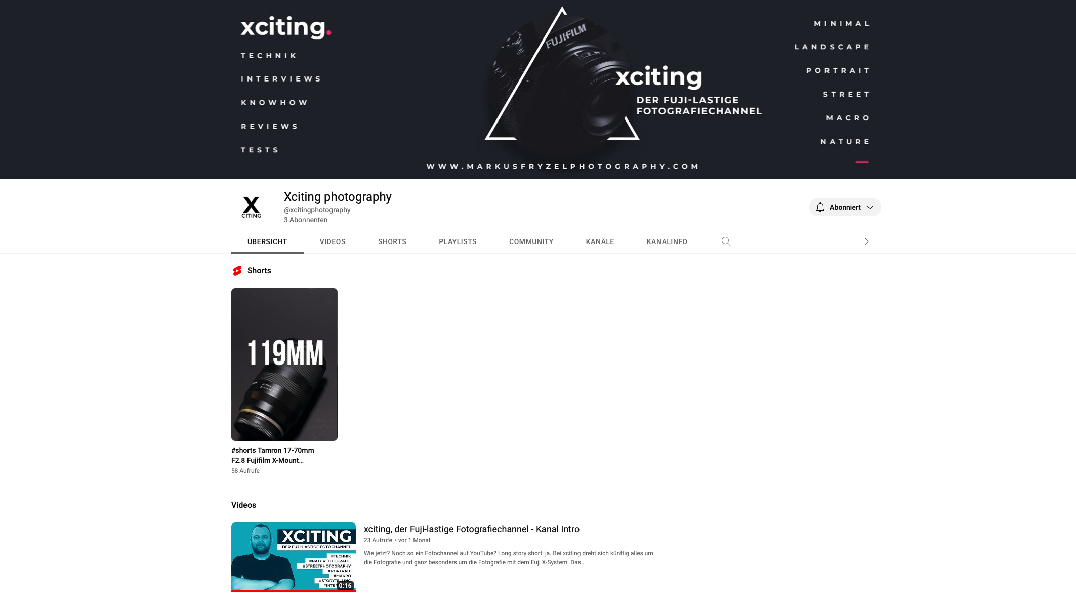  Noch gibt es nicht viel zu entdecken - einen ersten Eindruck kannst du dir trotzdem auf  “xciting - der Fuji-lastige Fotografiechannel”  verschaffen. 