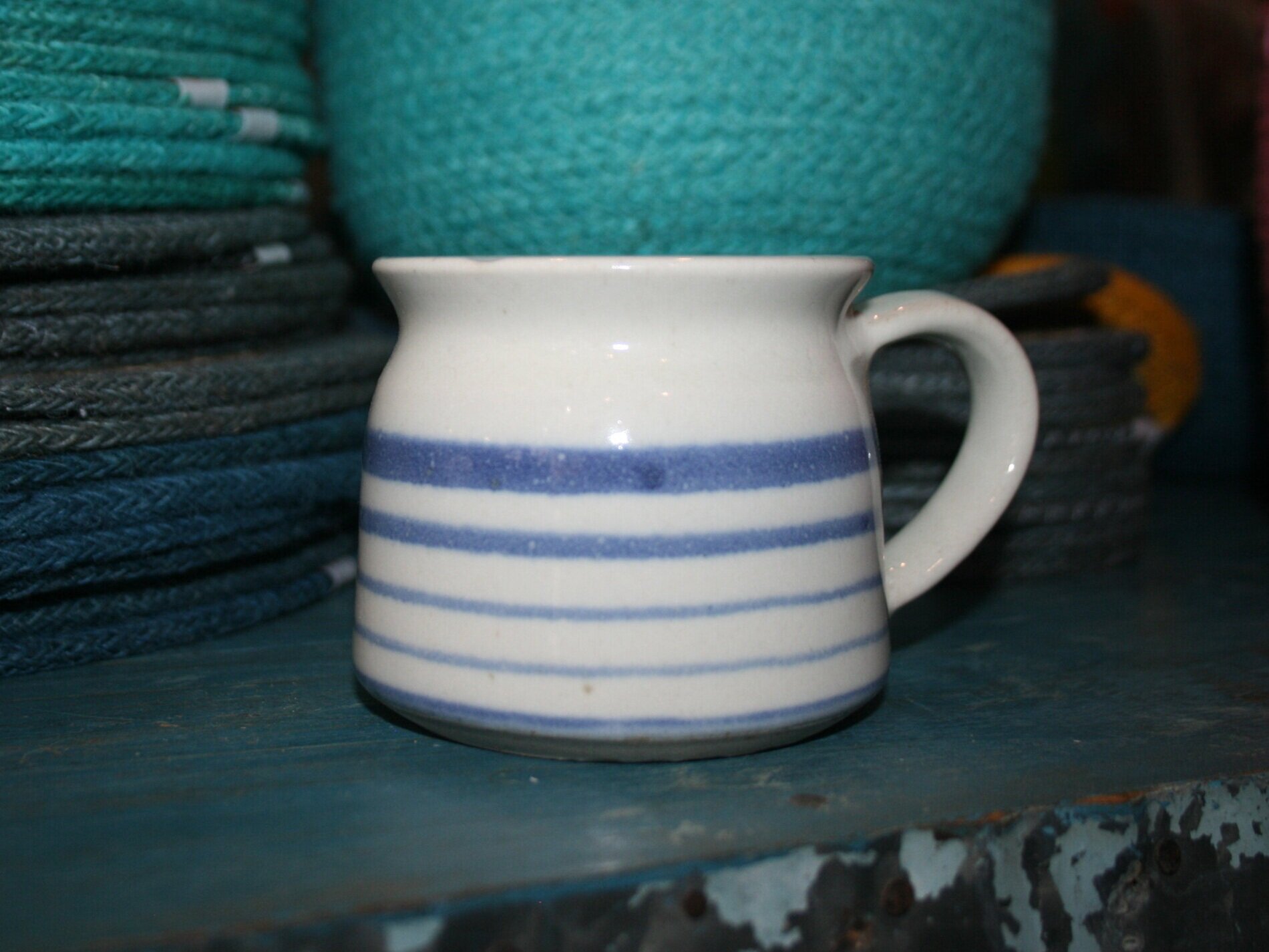 Hand-Thrown Ceramic Coffee Mug - Blue Stripe