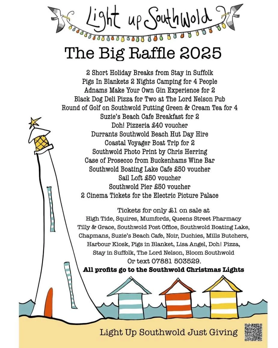 We have a few tickets left if you'd still like the opportunity to win one of these fabulous prizes and support Light Up Southwold 
🎄🎄🎄