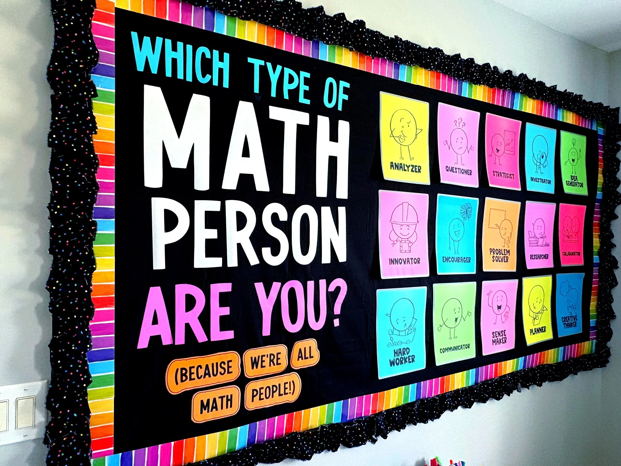 bulletin board with types of math people