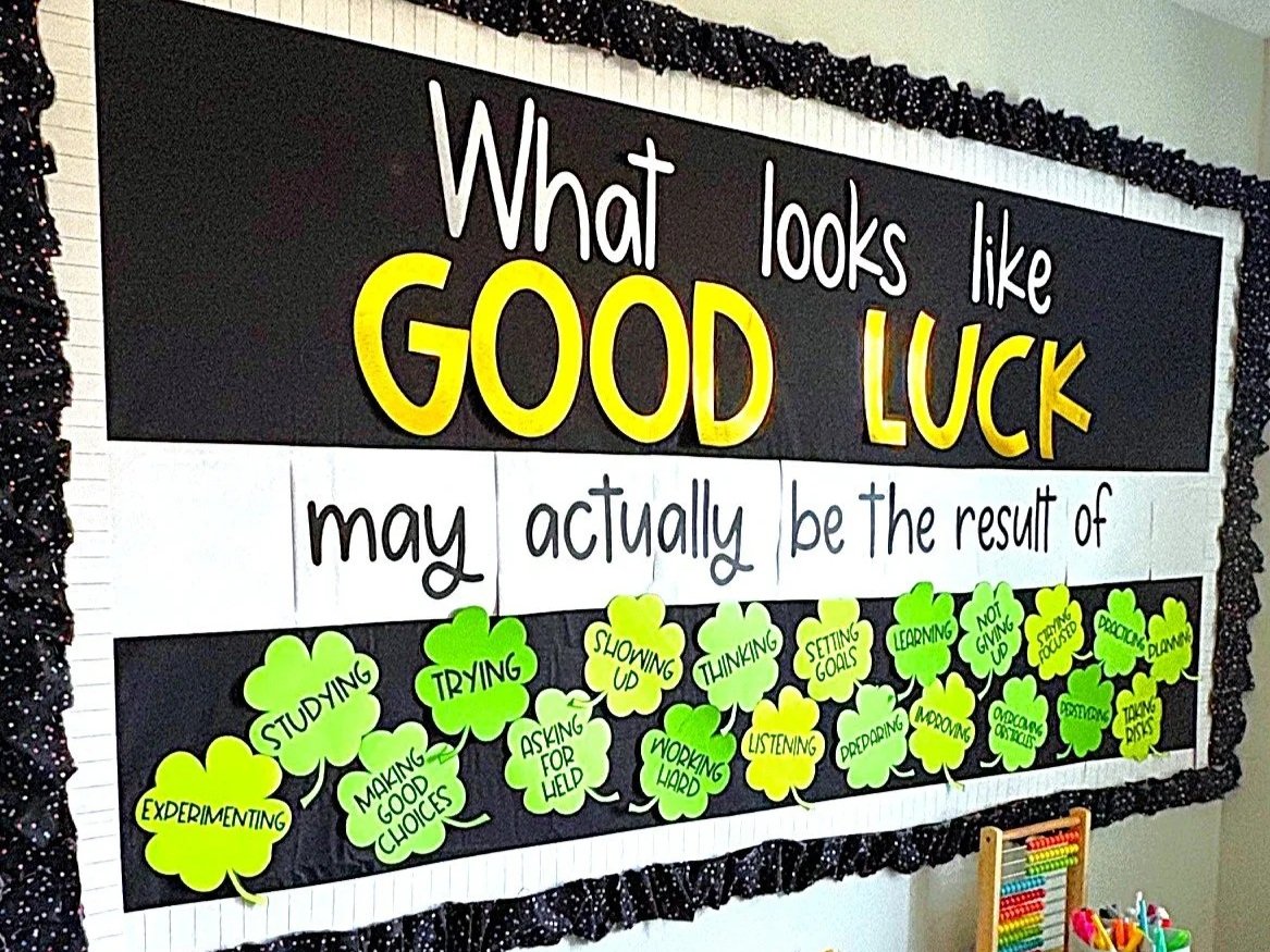 St. Patricks bulletin board with shamrocks