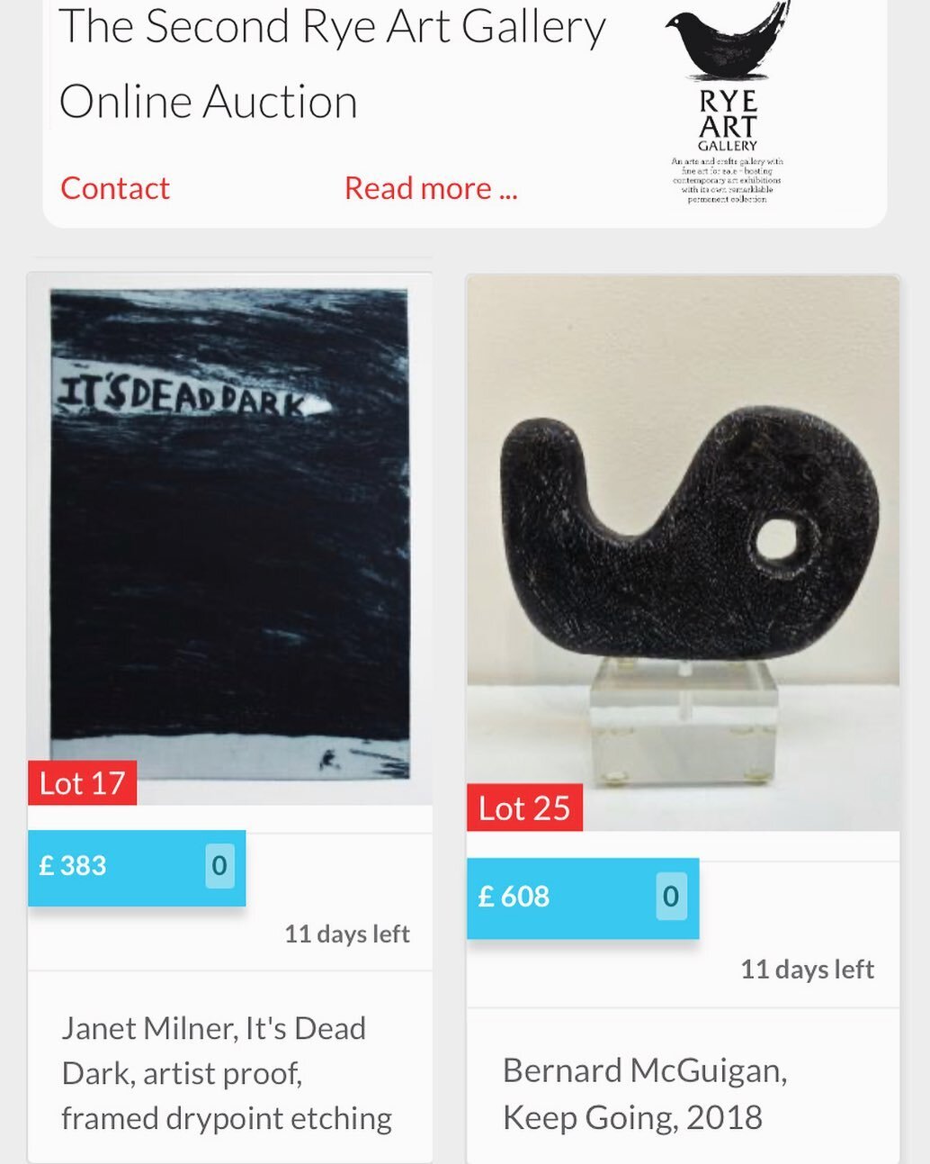 Rye Art Gallery online auction features over 50 selected works. All profits raised from this auction sale will go to the Rye Art Gallery restoration fund. Many of the RAG Artists have donated pieces to the auction. The auction is now live and will ru
