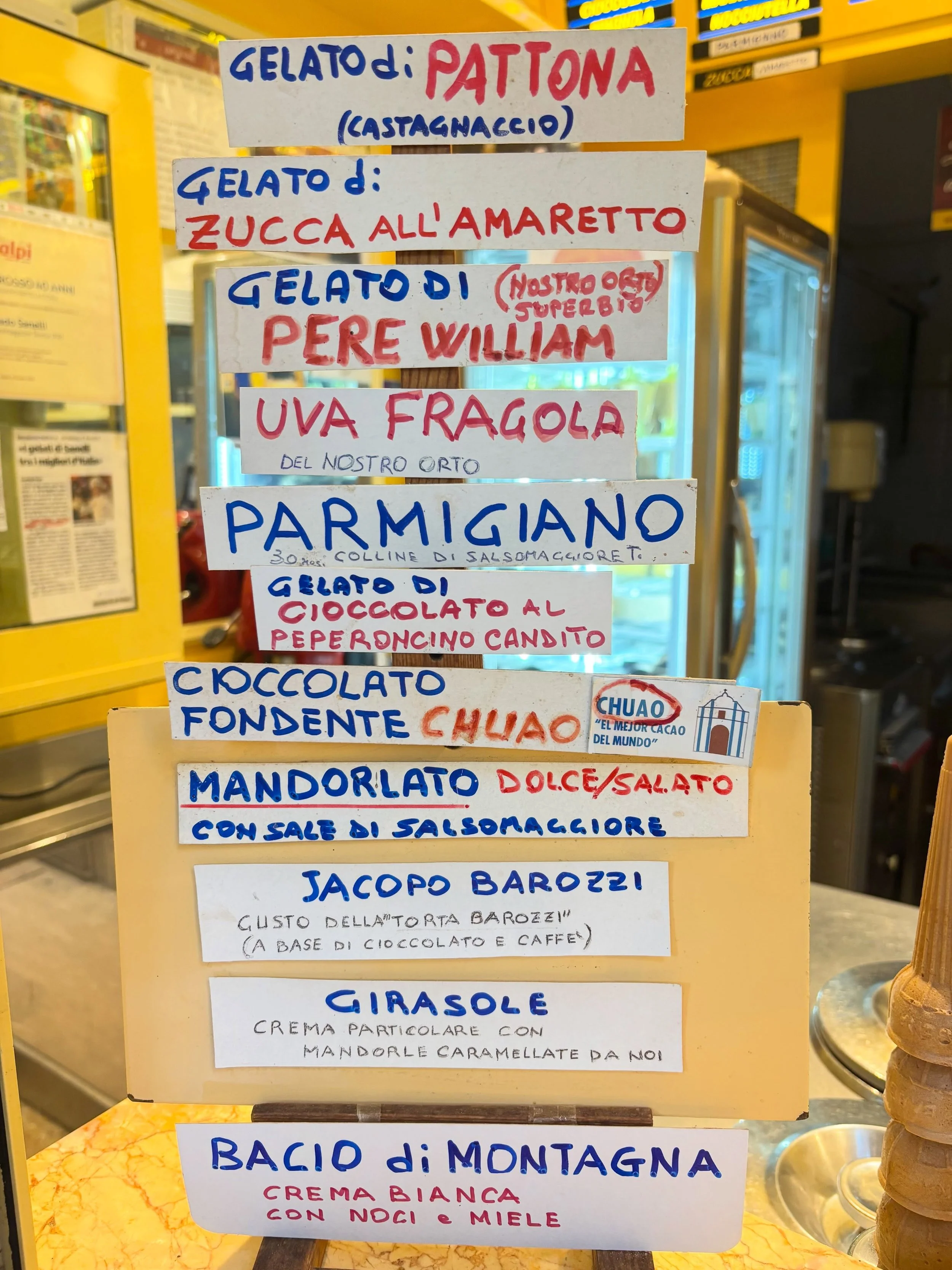 One of last weeks delights in Salsomaggiore.. having a local homemade ice cream from @gelateria_sanelli ..we had Pear William (grown by the  owner) and 30 month aged Parmesan.. salty and sweet..delicious..very good combo 😀👏
