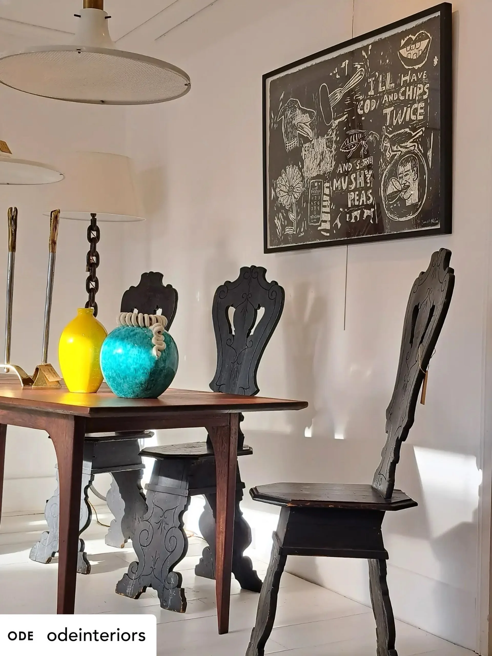 Get @reshare_app &bull; @odeinteriors &lsquo;Come Dine with Me&rsquo; woodcut hanging in @odeinteriors in Rye #shoplocal #ryeeastsussex #originalart #interiors