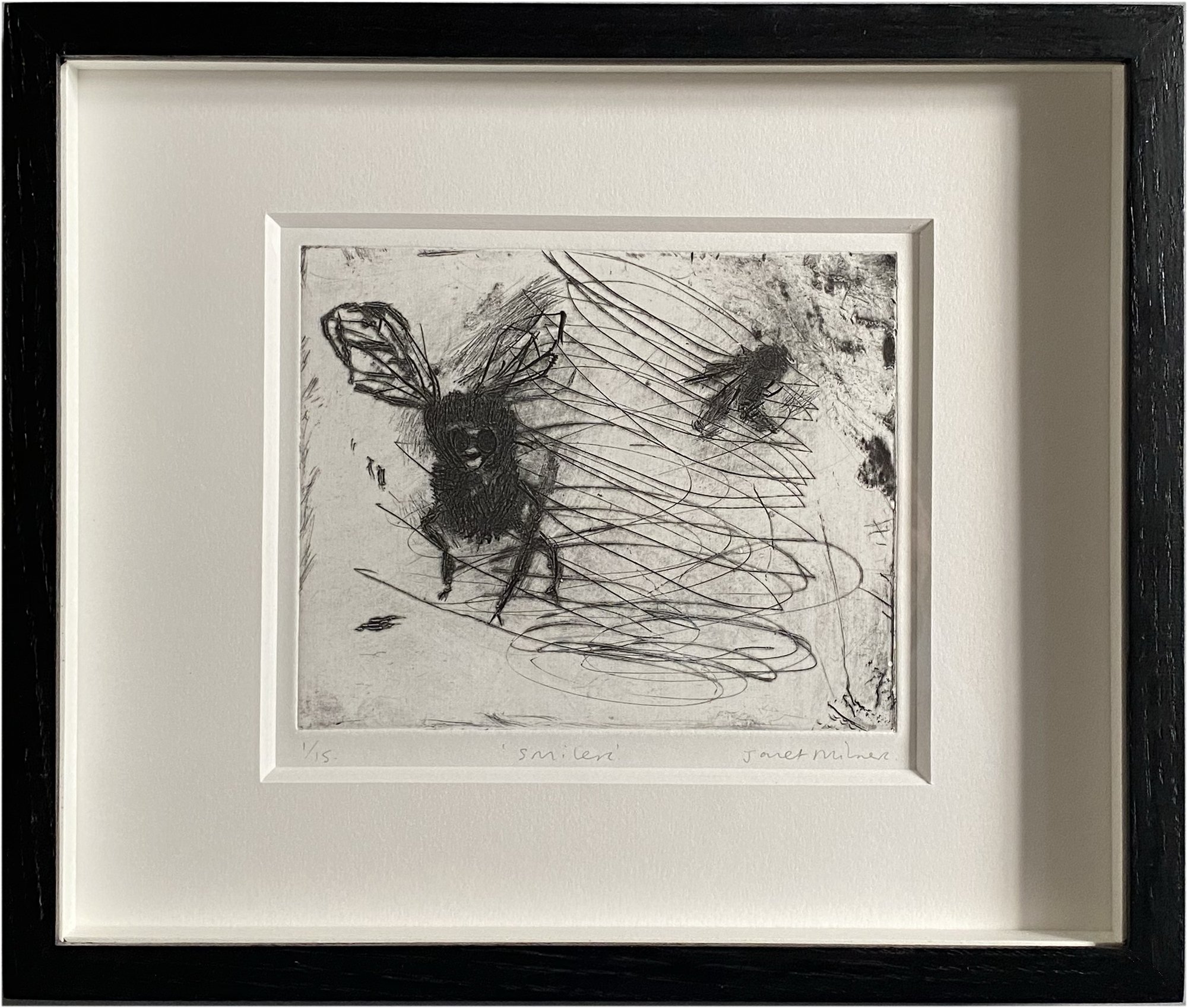 Smiler framed Janet Milner Dry point jpg.jpg