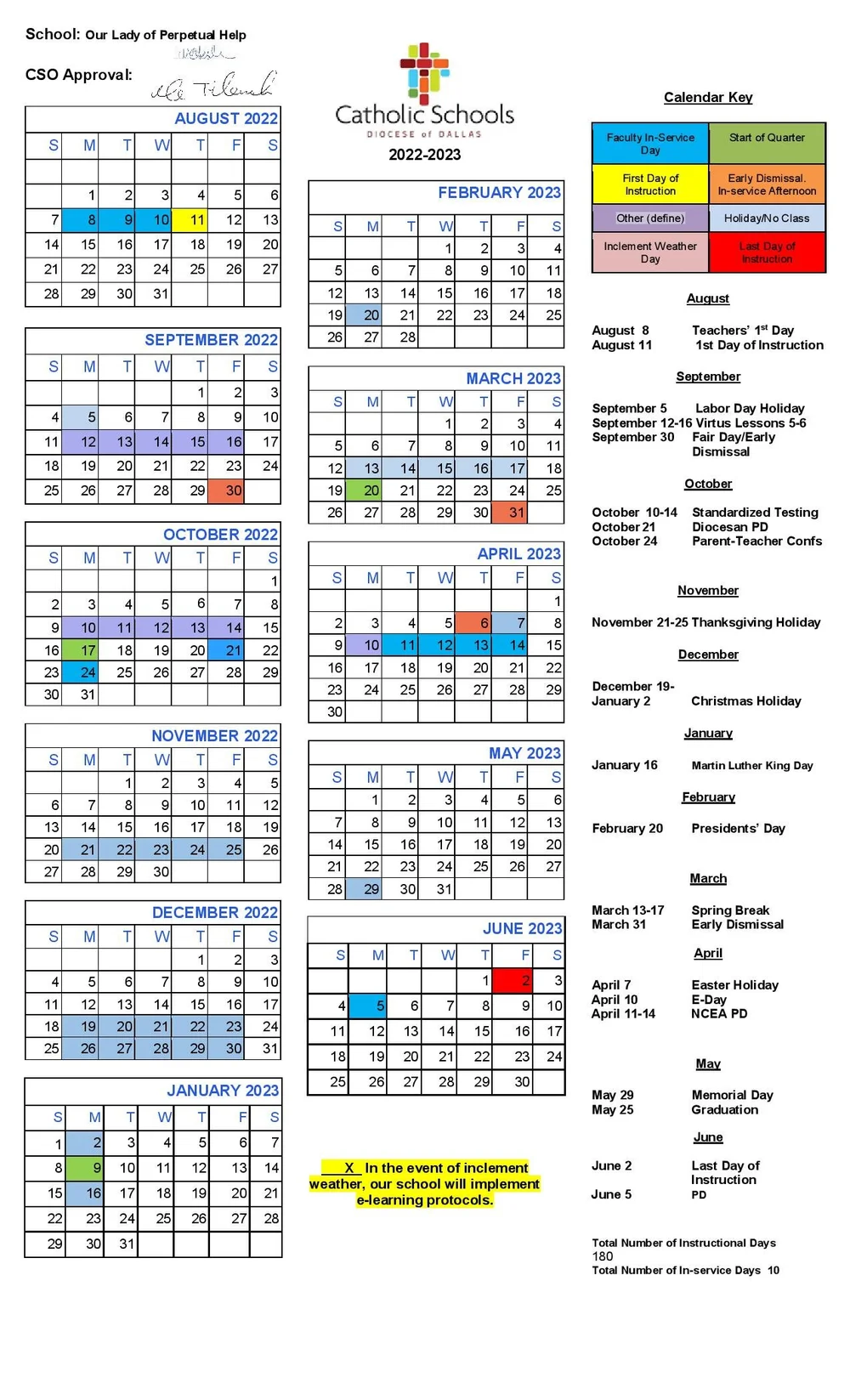 Olph 2022-23 School Calendar — Our Lady Of Perpetual Help Catholic School